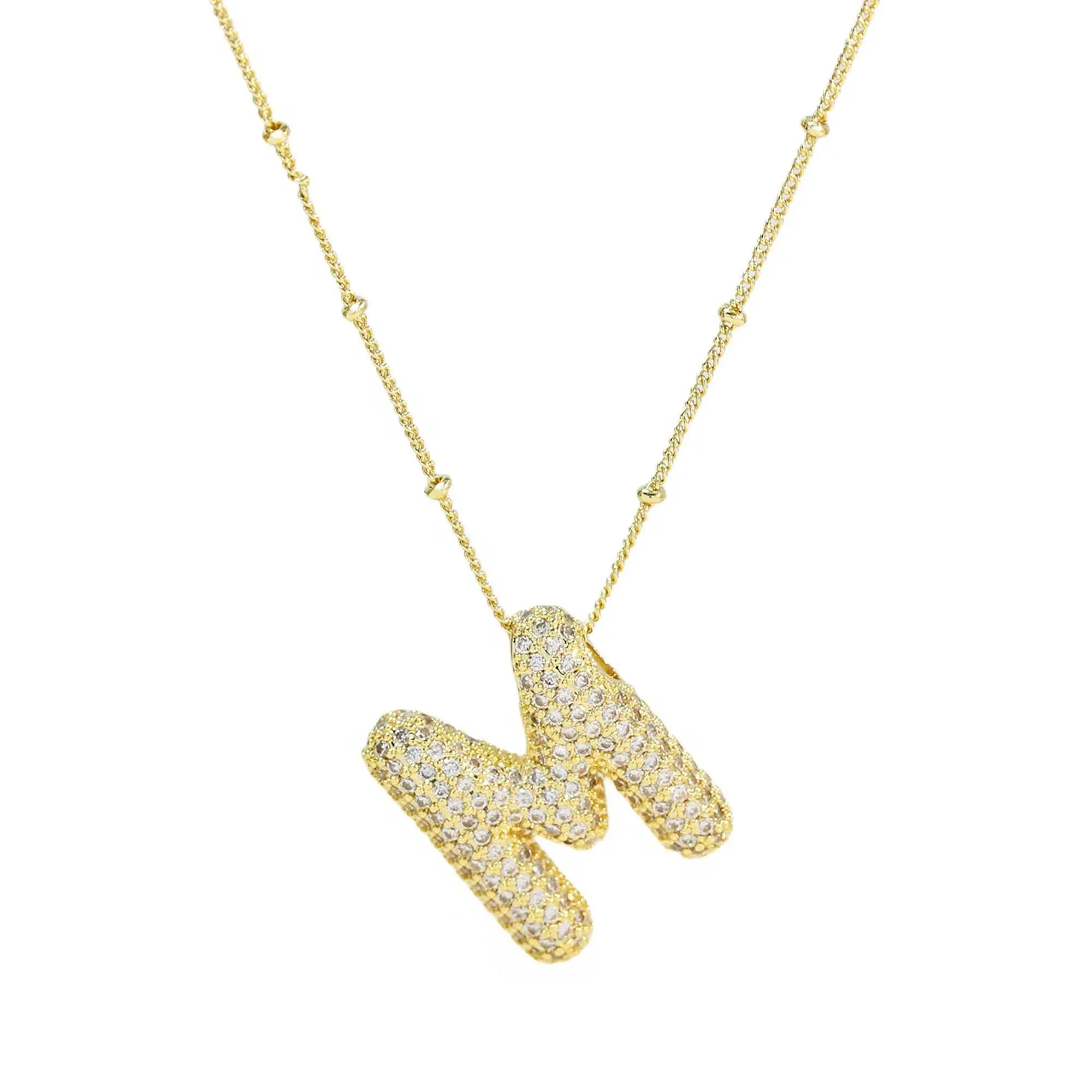 Initial CZ Balloon Bubble 18K Gold Necklace: C