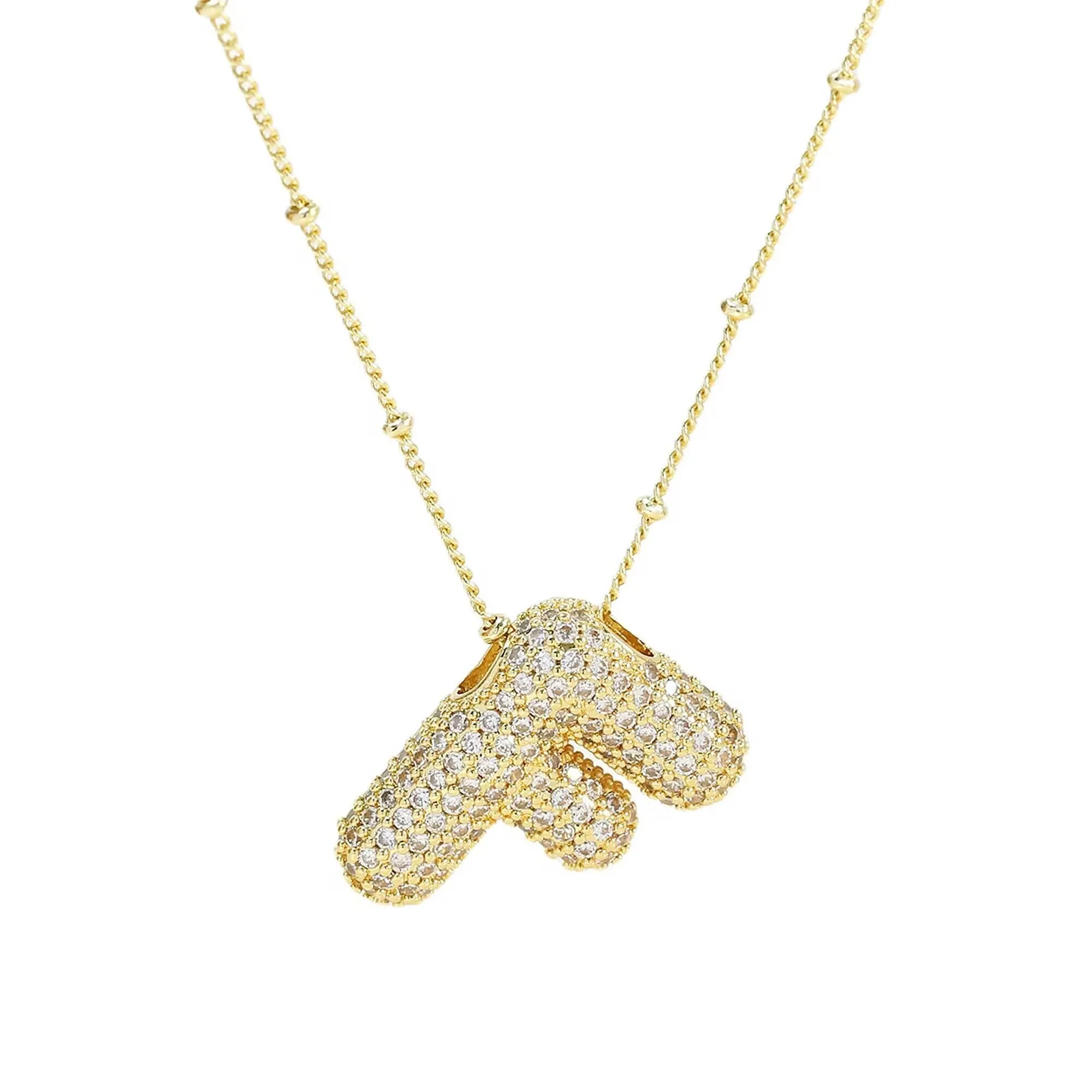 Initial CZ Balloon Bubble 18K Gold Necklace: C