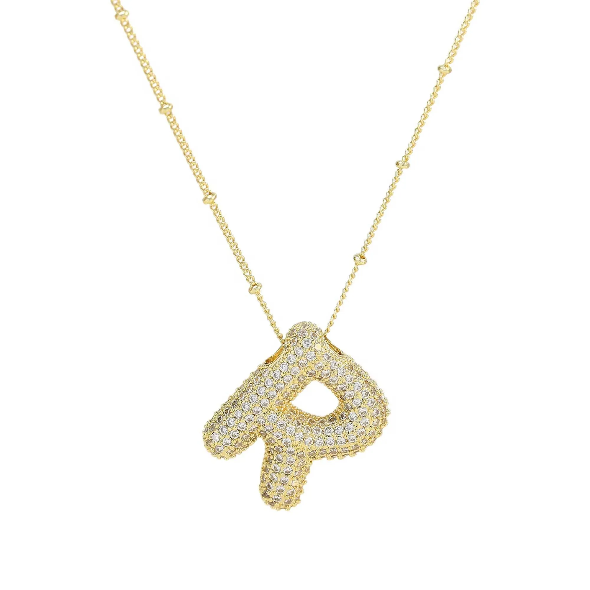 Initial CZ Balloon Bubble 18K Gold Necklace: C