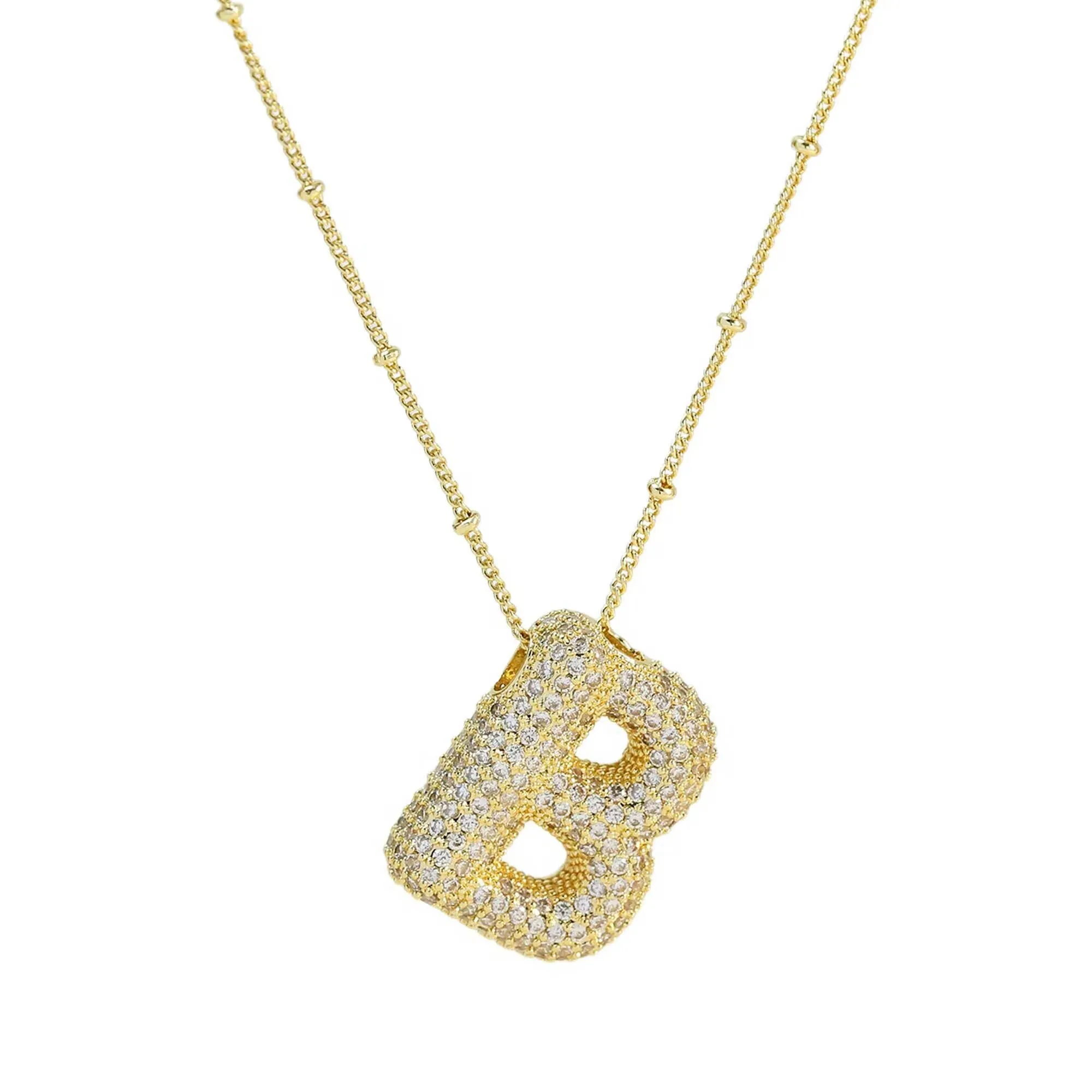 Initial CZ Balloon Bubble 18K Gold Necklace: C
