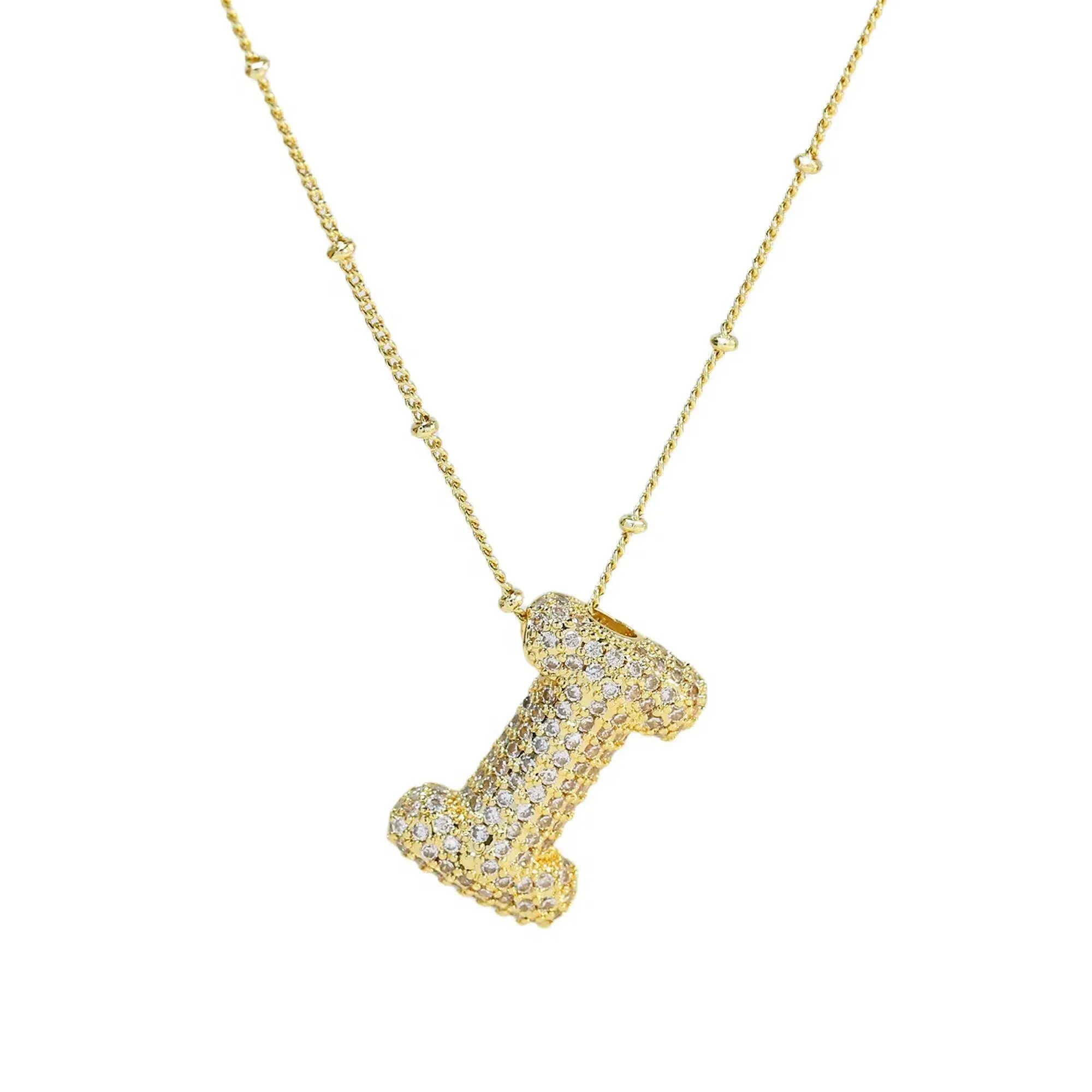 Initial CZ Balloon Bubble 18K Gold Necklace: C