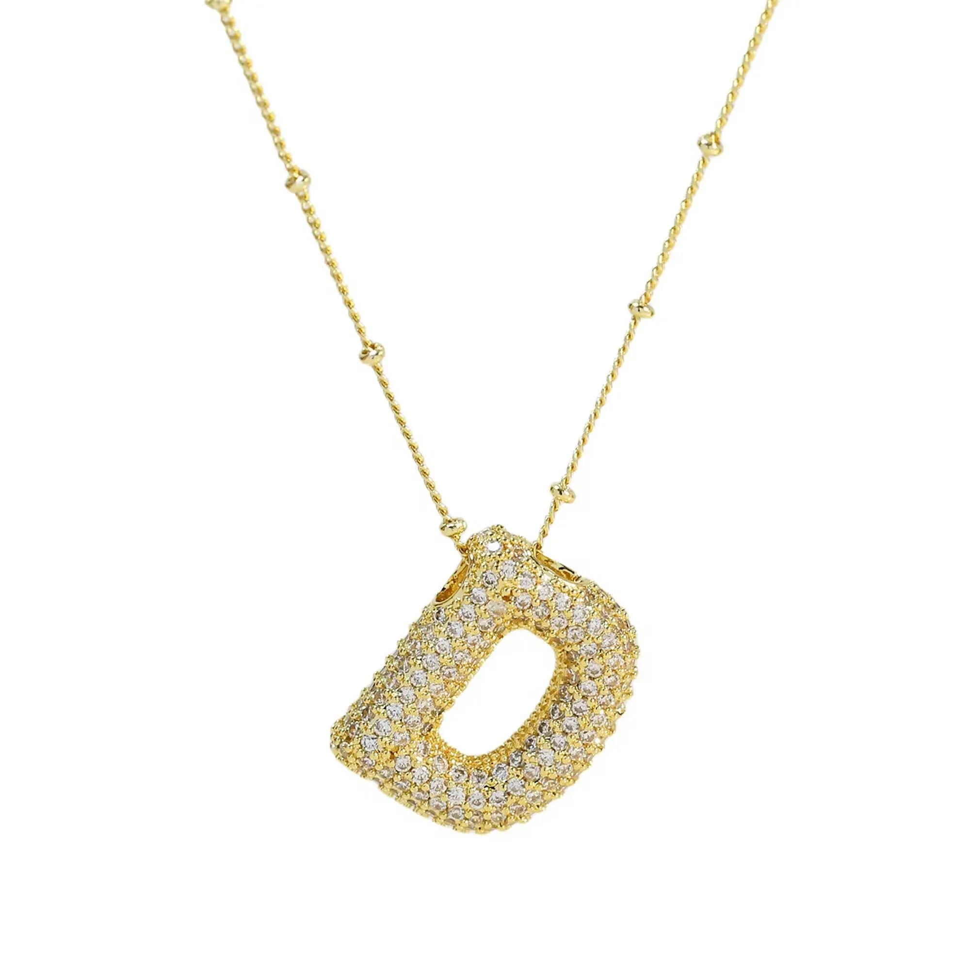 Initial CZ Balloon Bubble 18K Gold Necklace: C