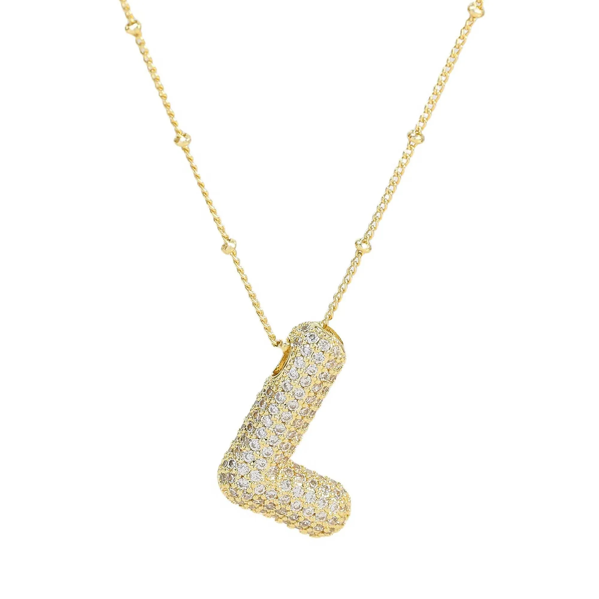 Initial CZ Balloon Bubble 18K Gold Necklace: C