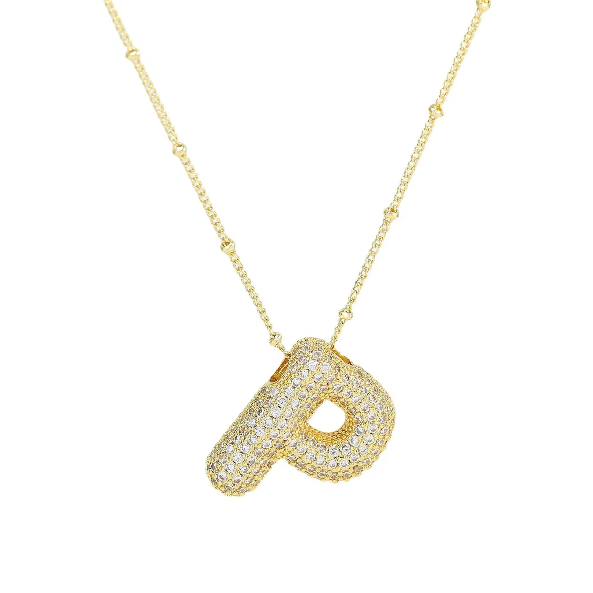 Initial CZ Balloon Bubble 18K Gold Necklace: C