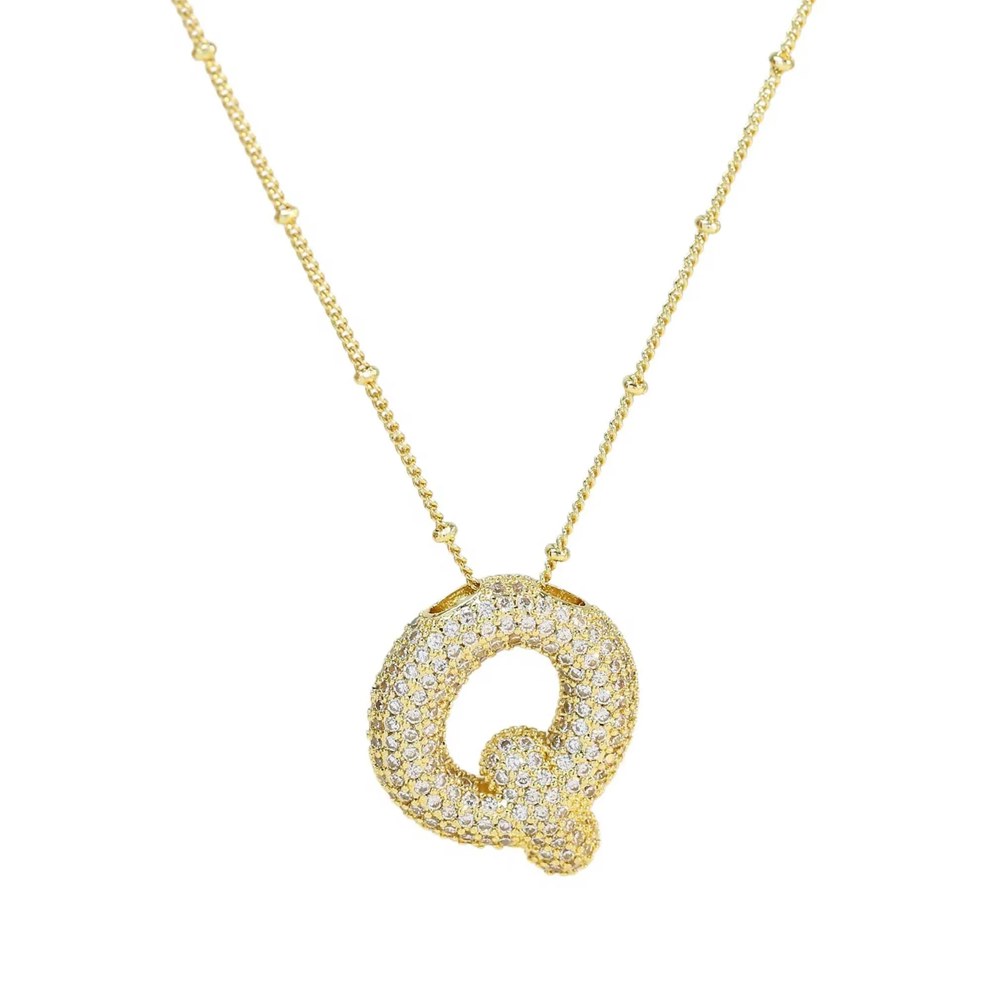 Initial CZ Balloon Bubble 18K Gold Necklace: C