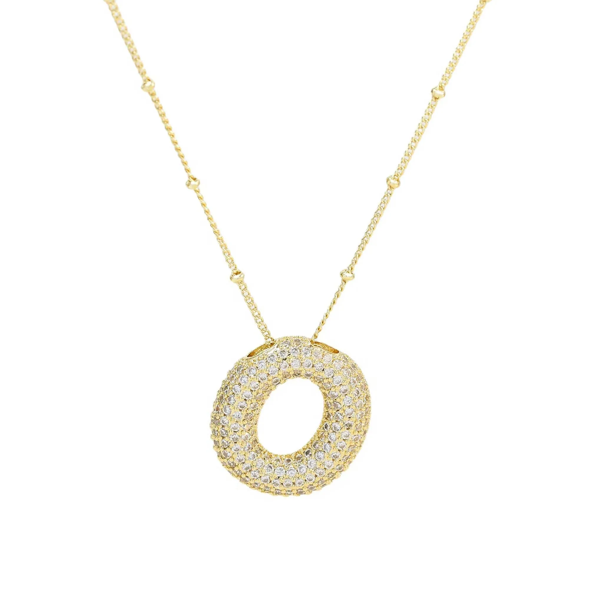Initial CZ Balloon Bubble 18K Gold Necklace: C