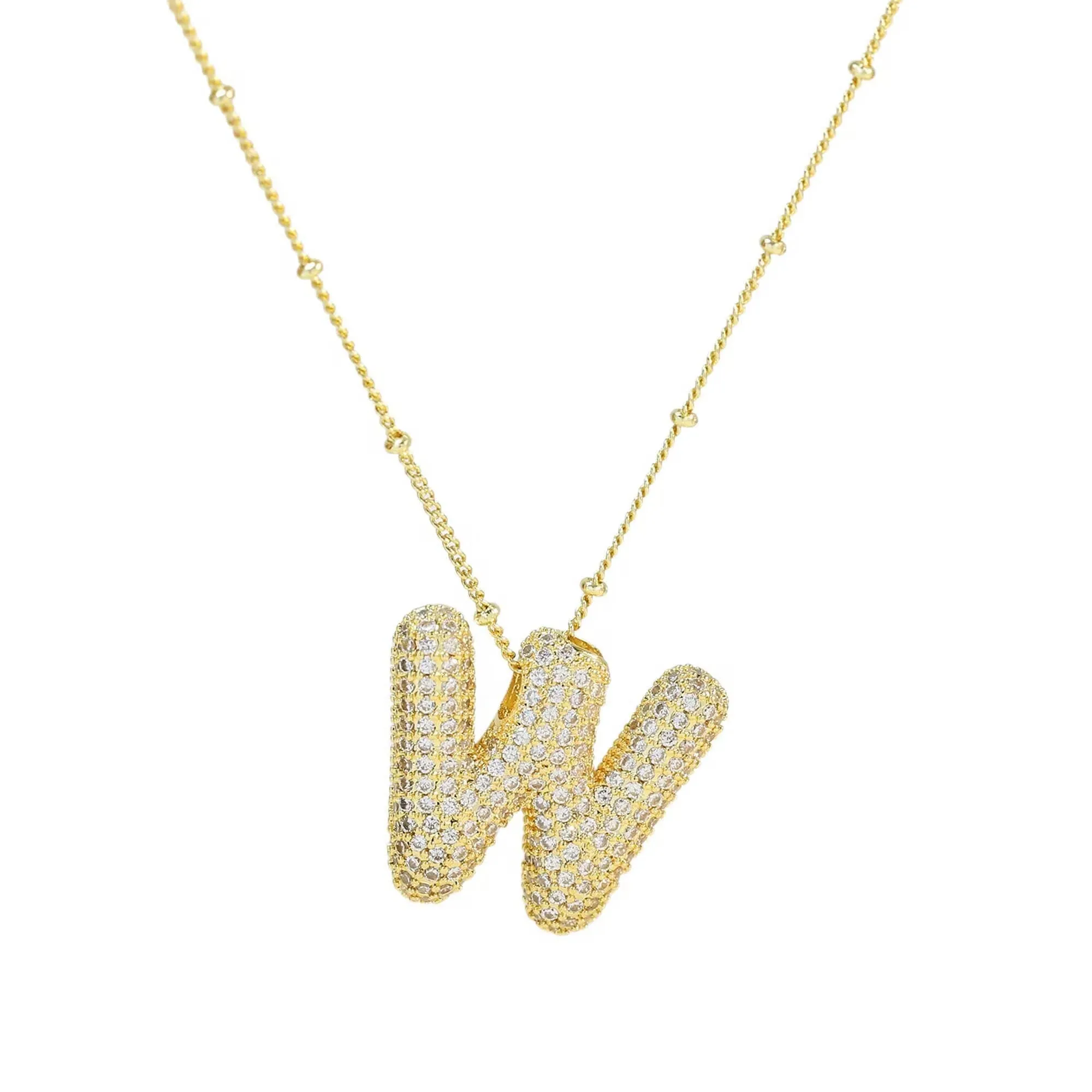 Initial CZ Balloon Bubble 18K Gold Necklace: C