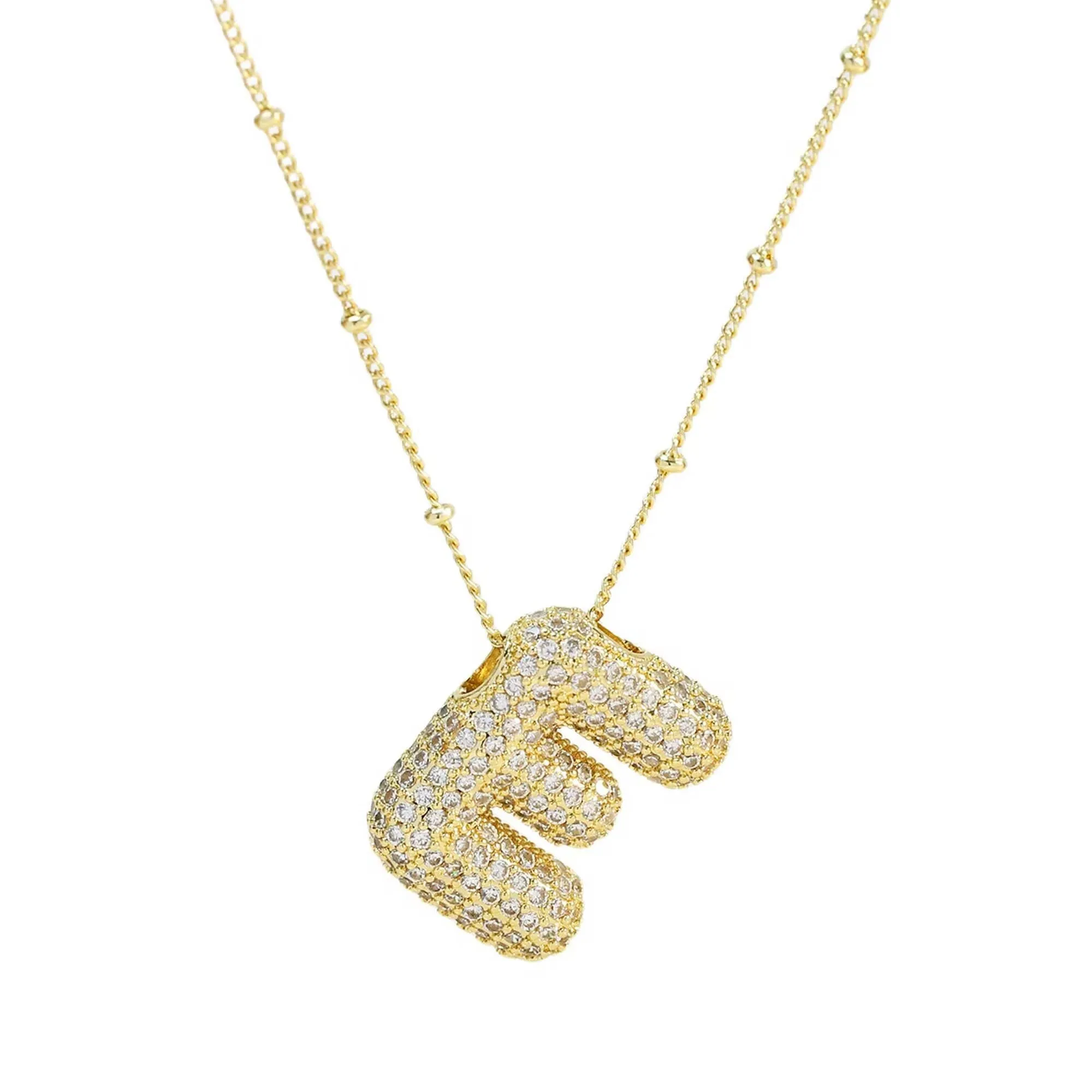 Initial CZ Balloon Bubble 18K Gold Necklace: C