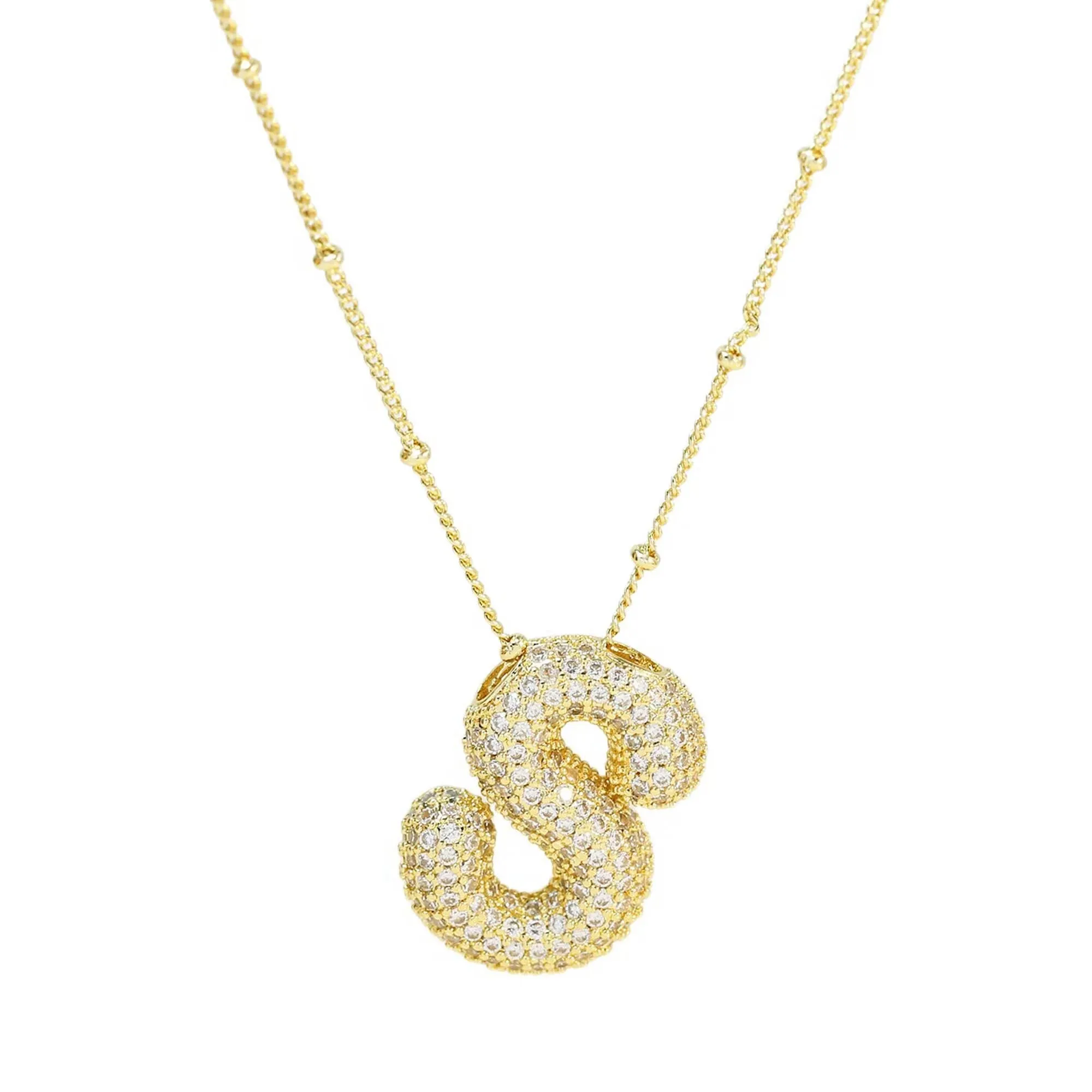 Initial CZ Balloon Bubble 18K Gold Necklace: C
