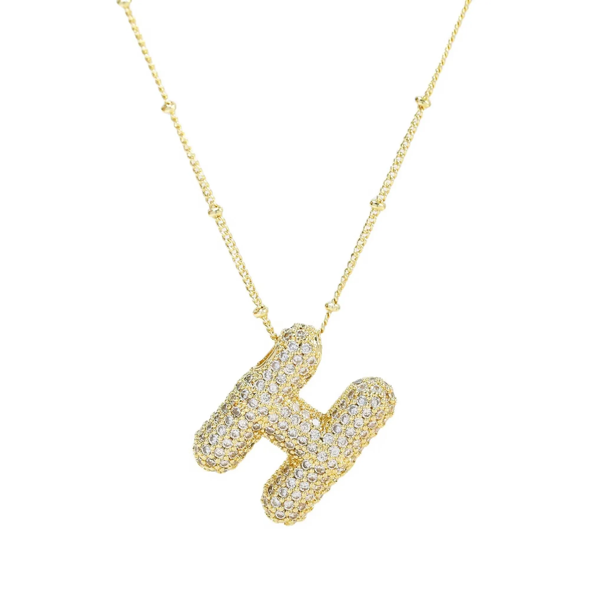 Initial CZ Balloon Bubble 18K Gold Necklace: C