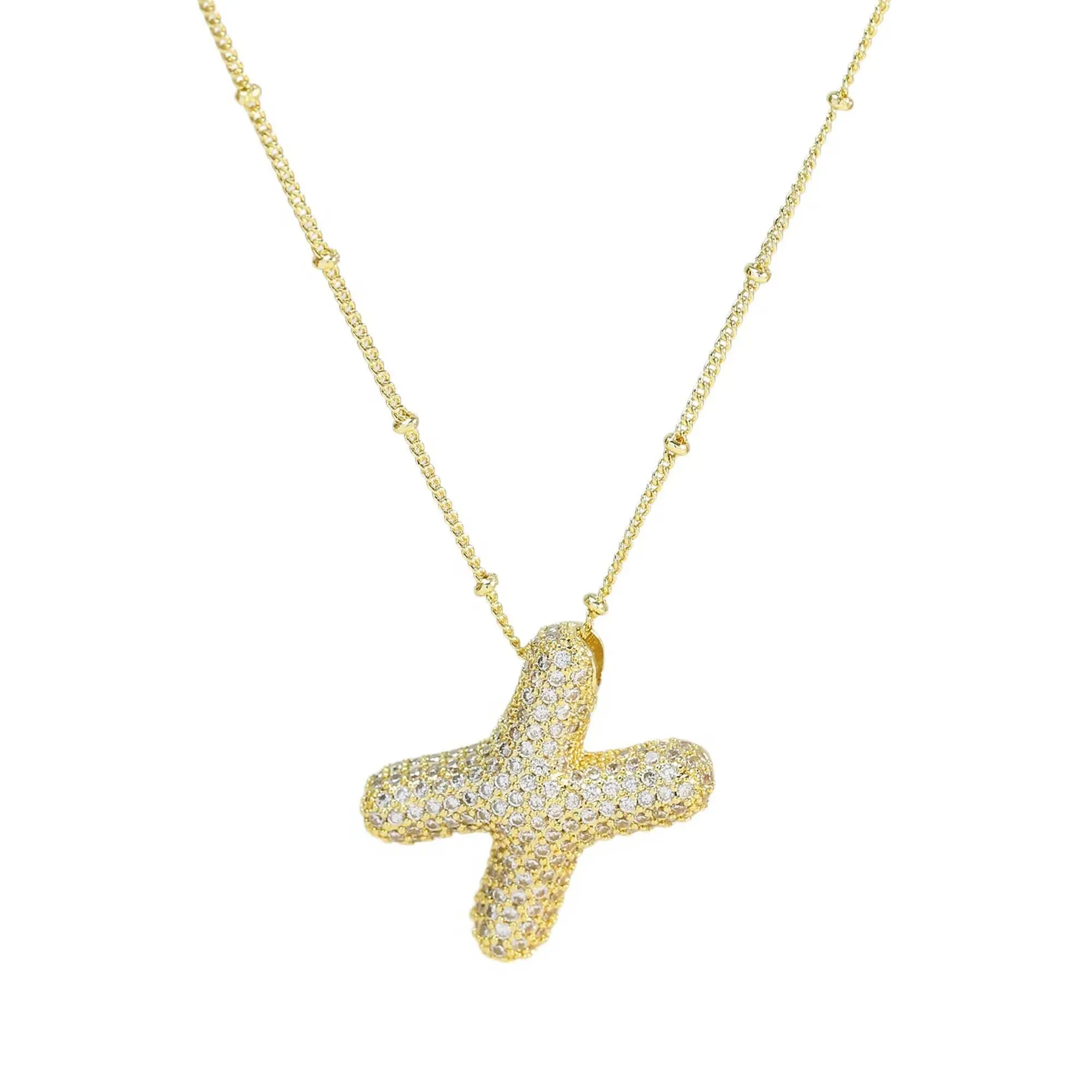 Initial CZ Balloon Bubble 18K Gold Necklace: C