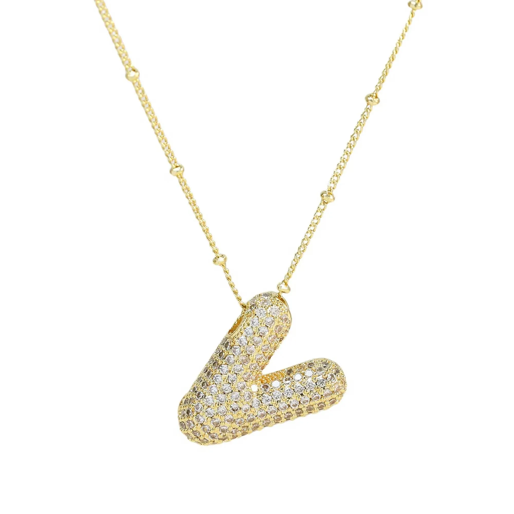 Initial CZ Balloon Bubble 18K Gold Necklace: C