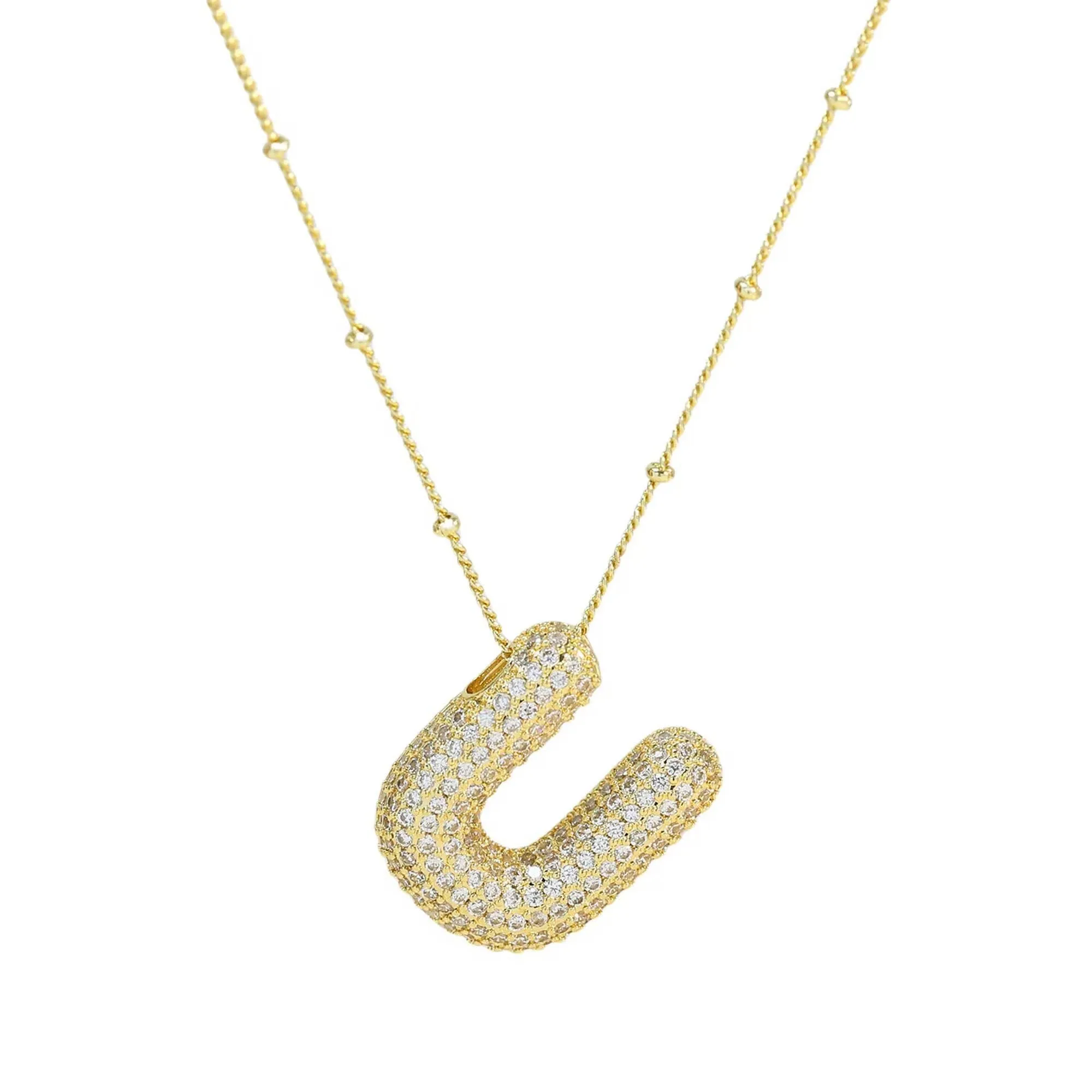 Initial CZ Balloon Bubble 18K Gold Necklace: C