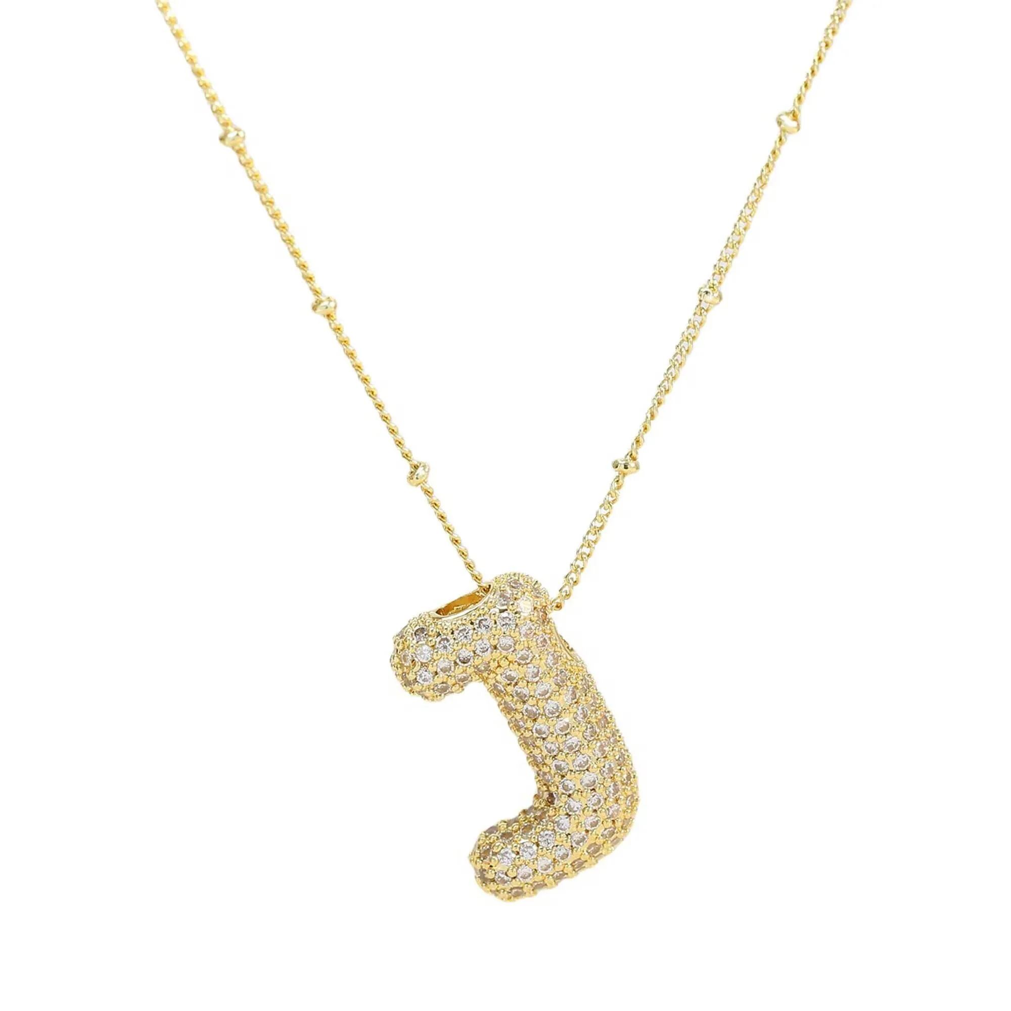 Initial CZ Balloon Bubble 18K Gold Necklace: C