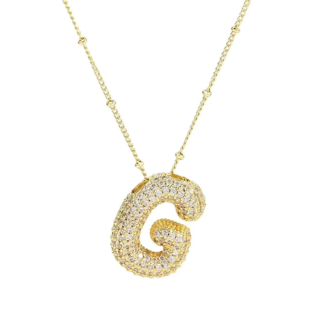 Initial CZ Balloon Bubble 18K Gold Necklace: C