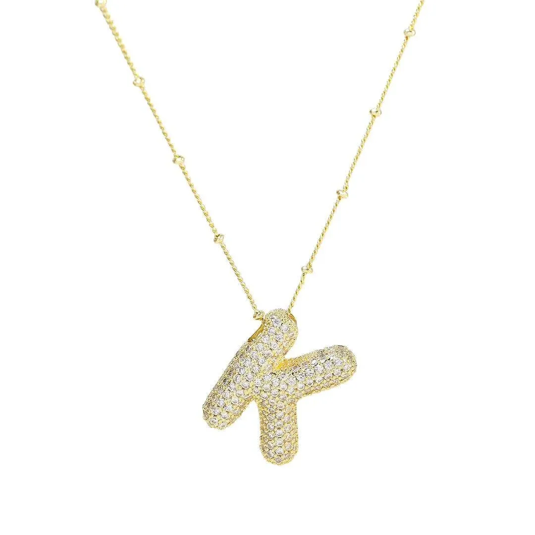 Initial CZ Balloon Bubble 18K Gold Necklace: C