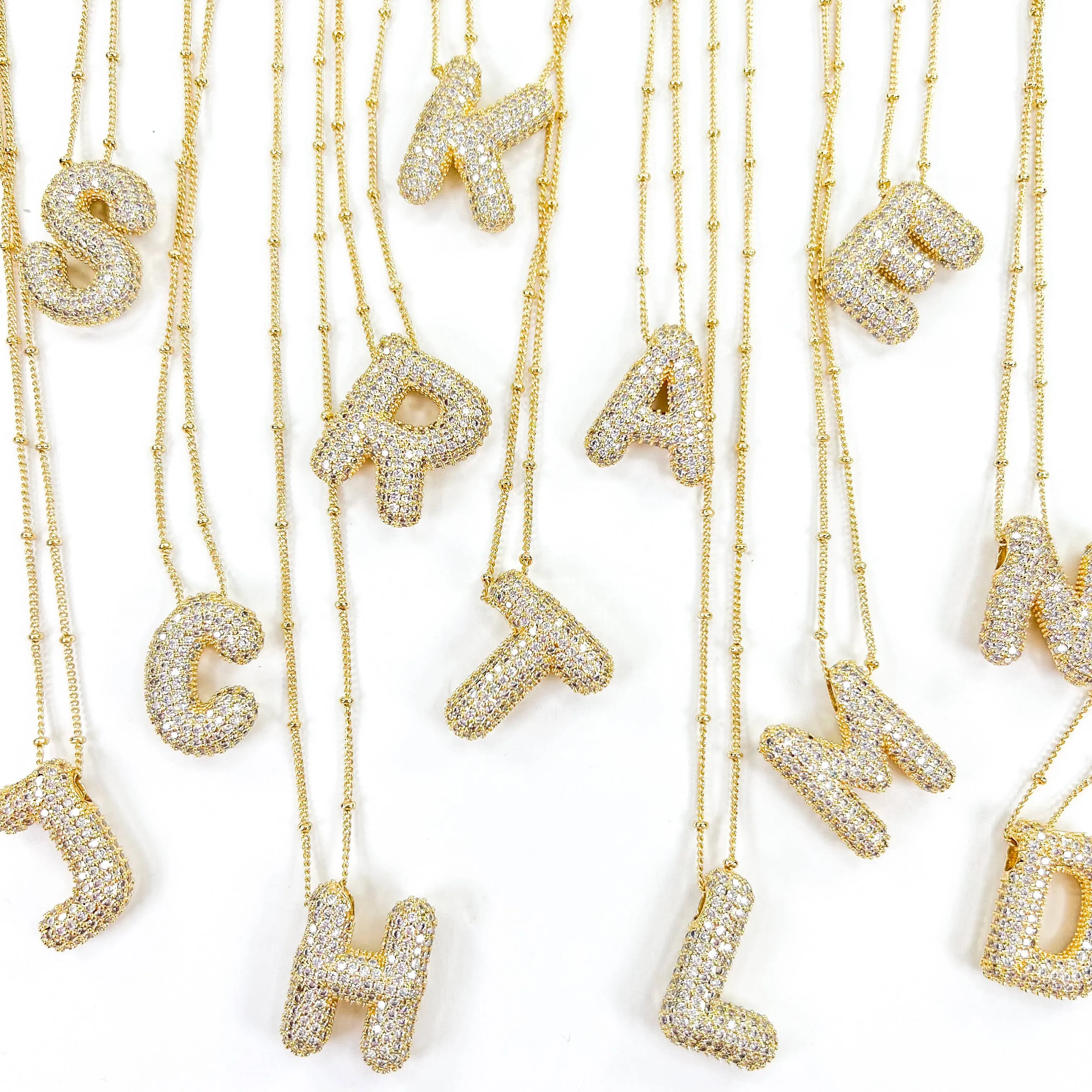 Initial CZ Balloon Bubble 18K Gold Necklace: C