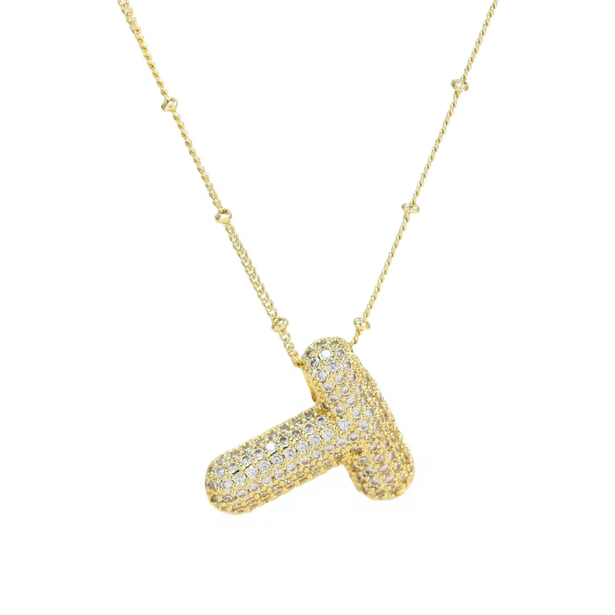 Initial CZ Balloon Bubble 18K Gold Necklace: C