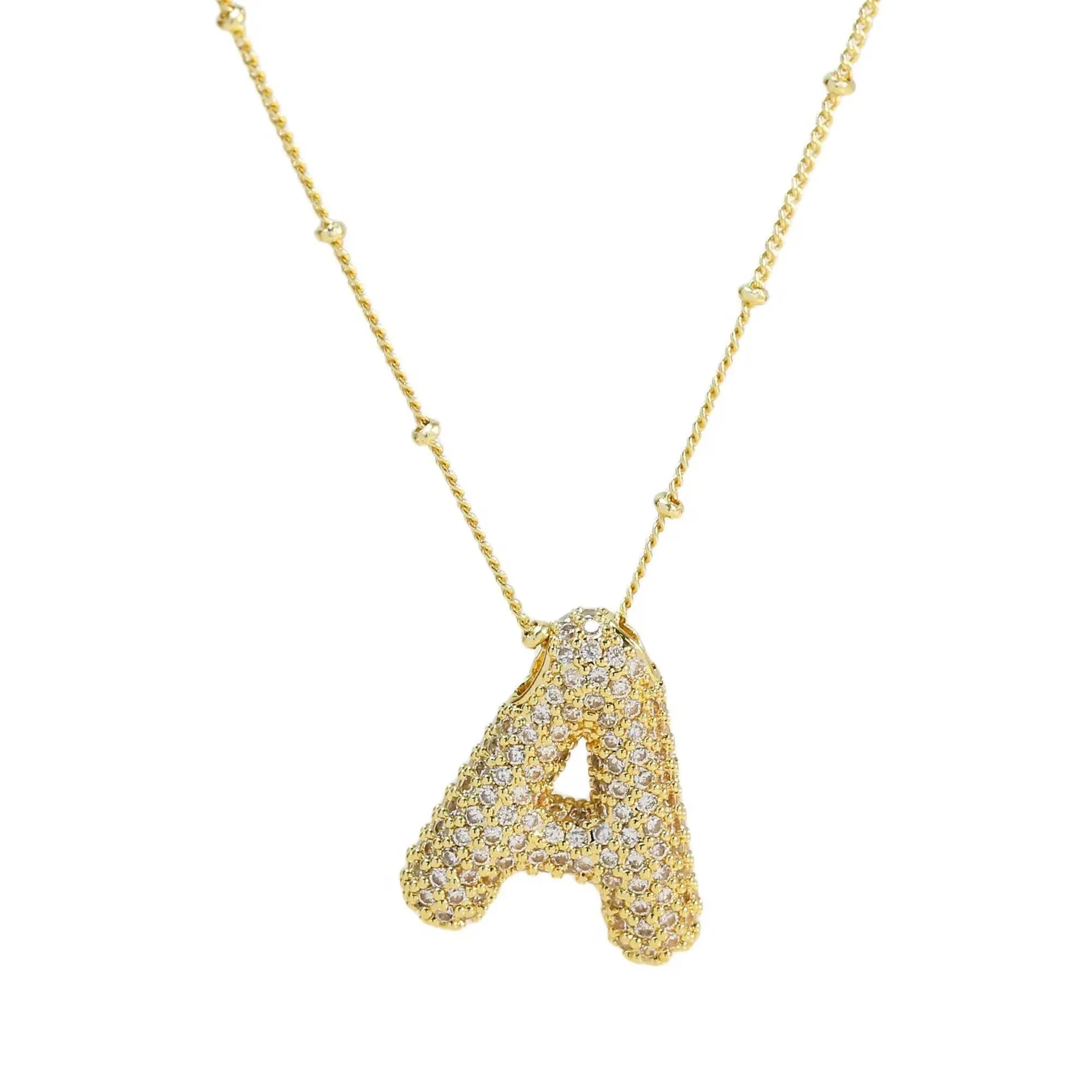 Initial CZ Balloon Bubble 18K Gold Necklace: C