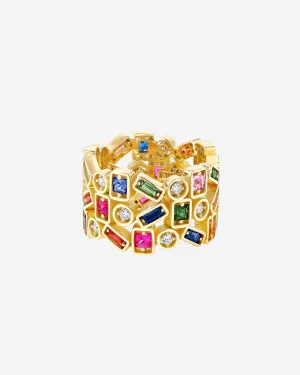 Inlay Triple Row Rainbow Sapphire Eternity Band