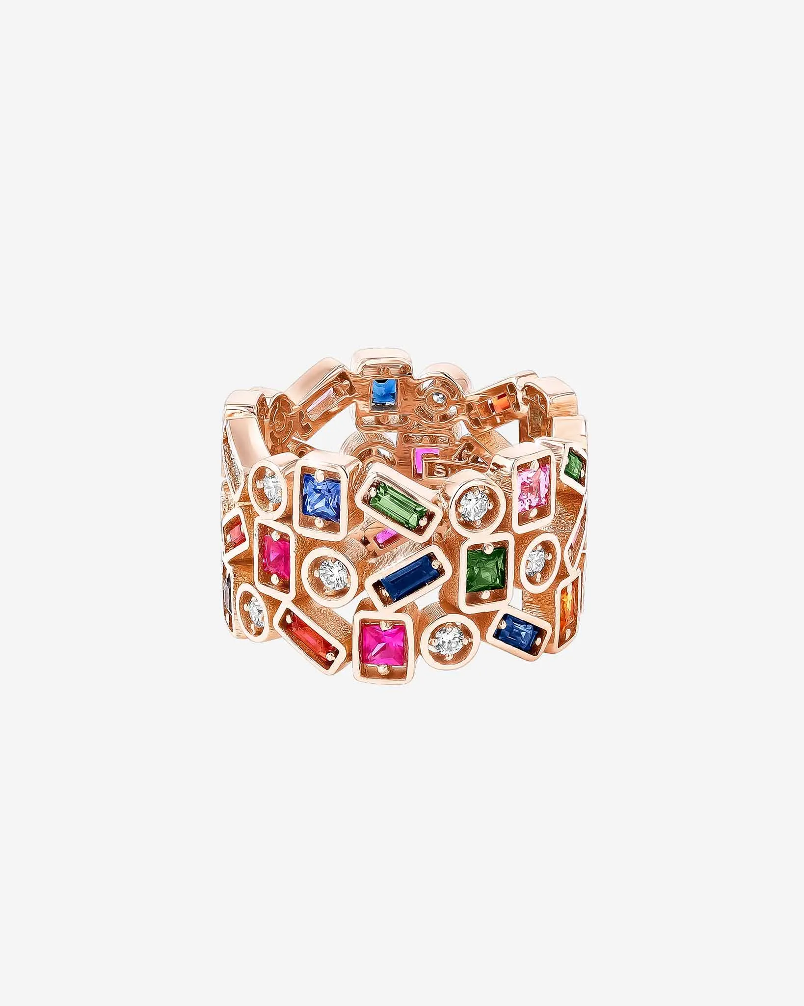 Inlay Triple Row Rainbow Sapphire Eternity Band