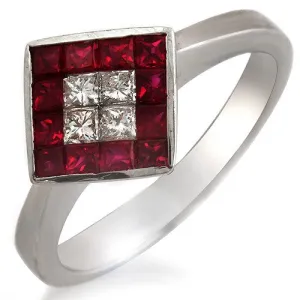 Invisible Set Ruby And Diamond Ring, 18k White Gold