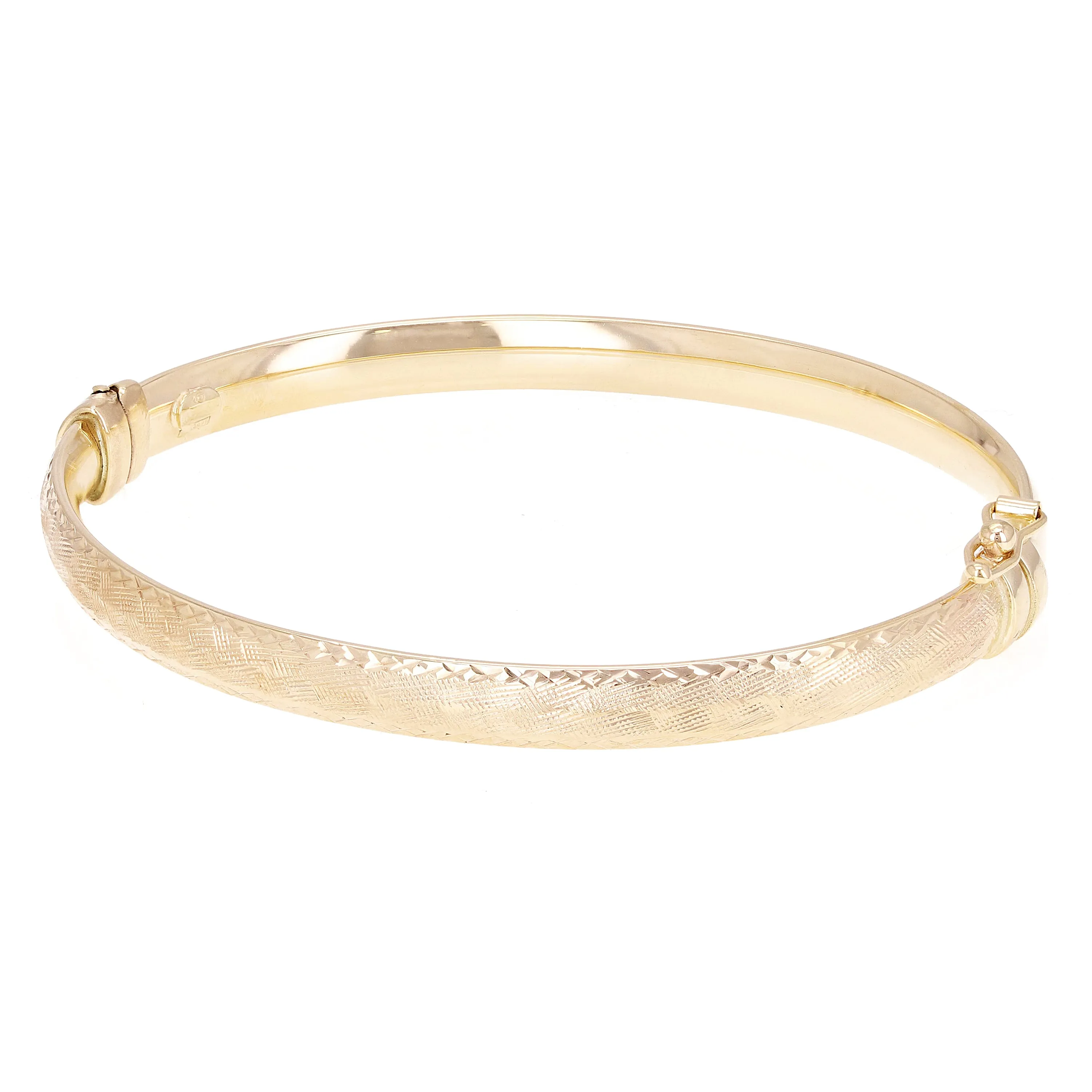 Italian 14k Yellow Gold Hollow Diamond-Cut Bangle Bracelet 7" 5.5mm 5 grams