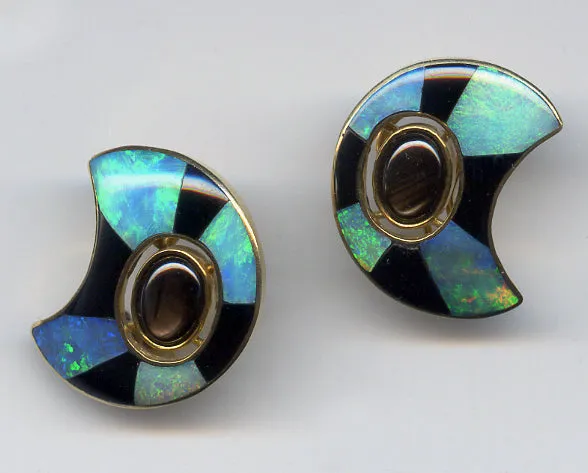 Jade, Opal and Sapphire Earrings