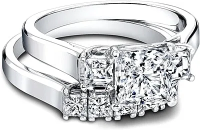 Jeff Cooper Three Stone Princess Cut Lattice Engagement Ring