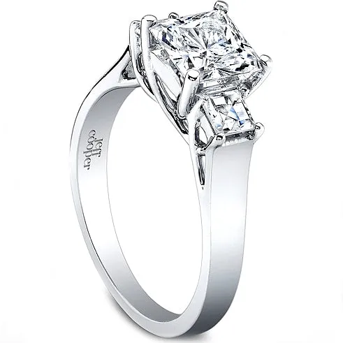 Jeff Cooper Three Stone Princess Cut Lattice Engagement Ring