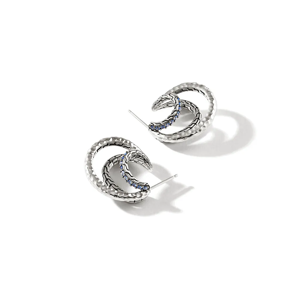 John Hardy Hammered Silver Earrings with Blue Sapphire