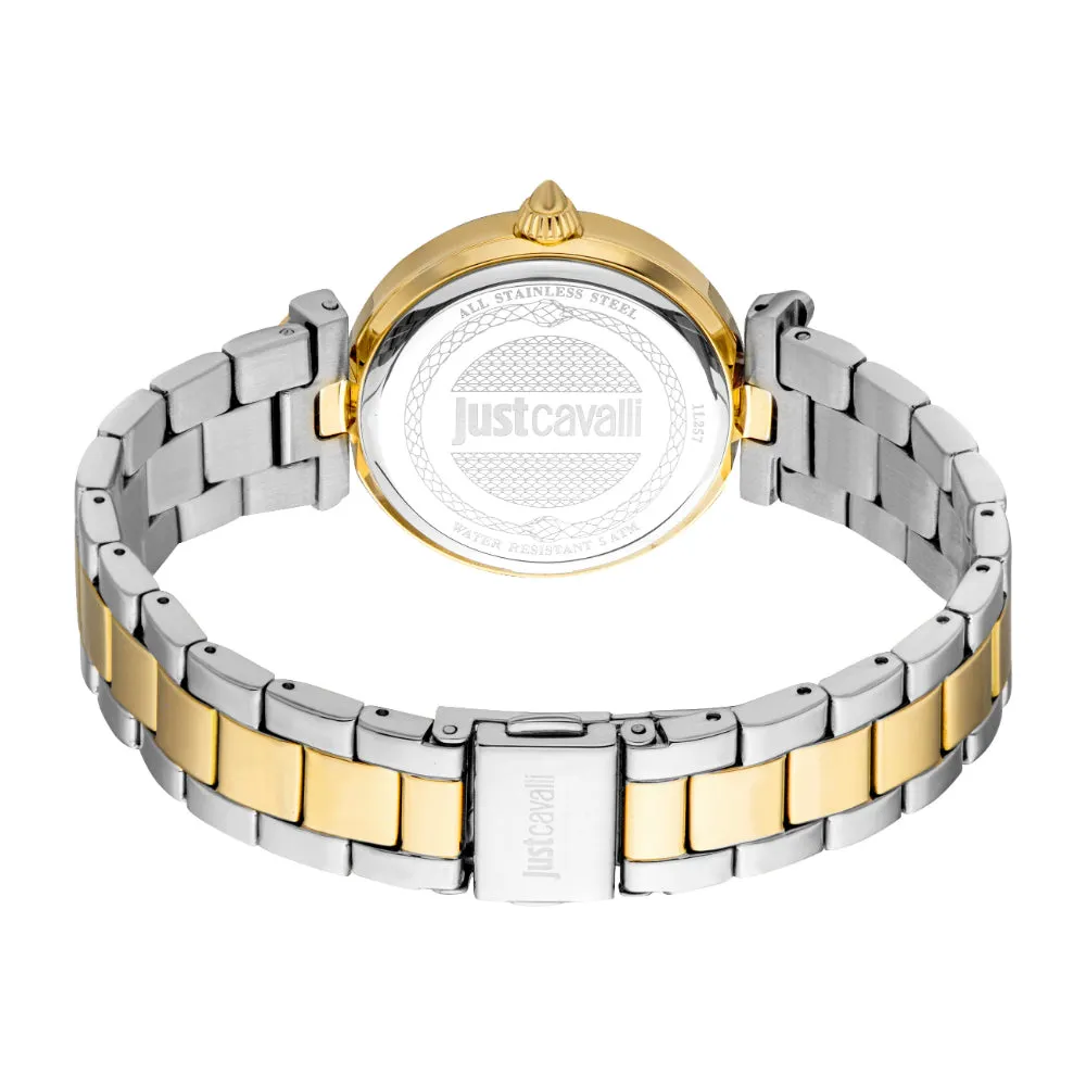 Just Cavalli Women's Watch - Gold Color Case, Dark Green MOP Dial, Two Tone Silver & Gold Color Metal Bracelet