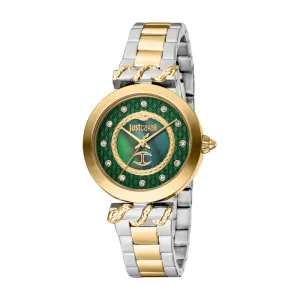 Just Cavalli Women's Watch - Gold Color Case, Dark Green MOP Dial, Two Tone Silver & Gold Color Metal Bracelet