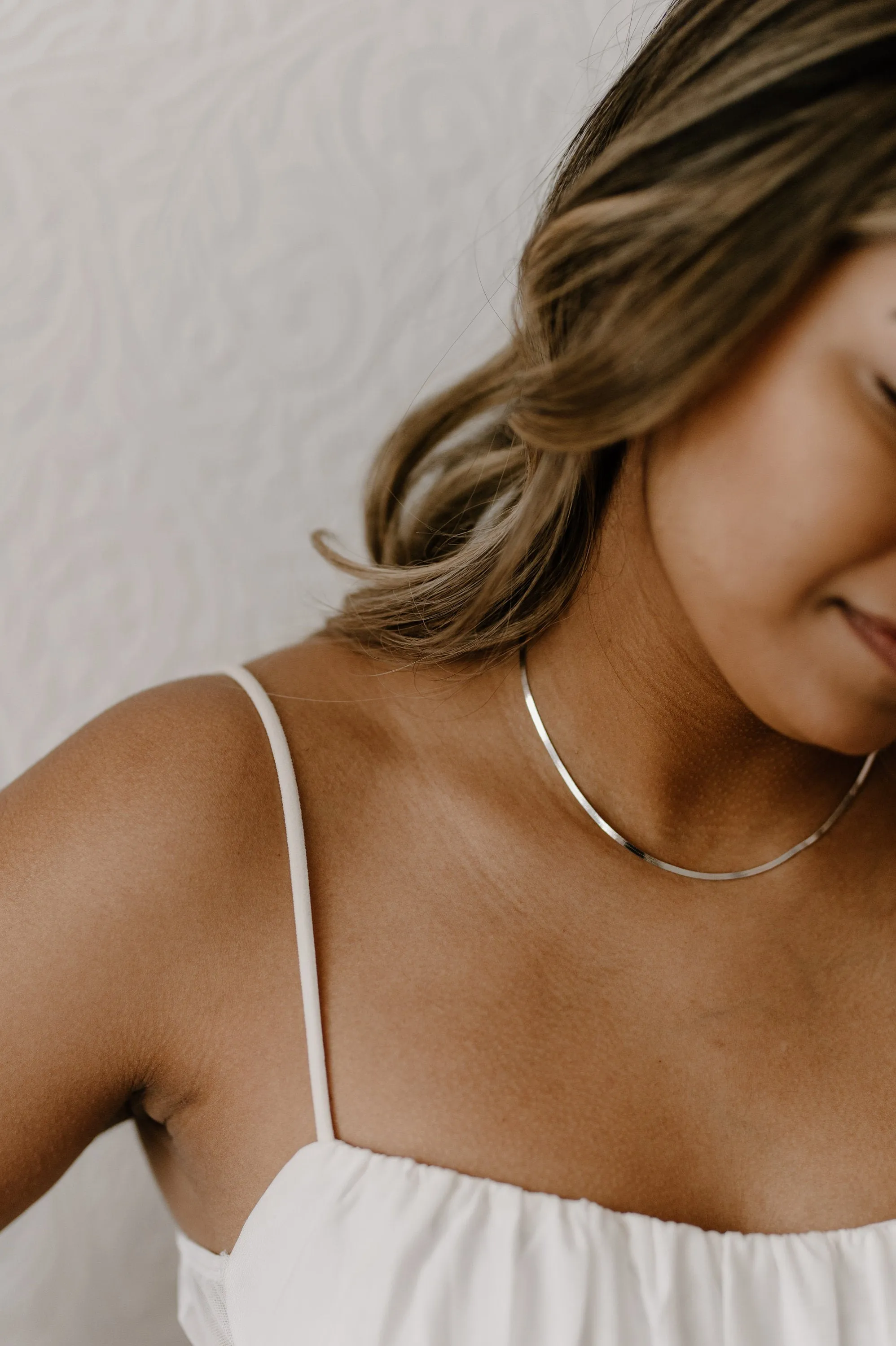 KATIE - Dainty thin flat snake chain herringbone adjustable necklace choker gold plated silver minimalist boho lightweight stacking 45 CM