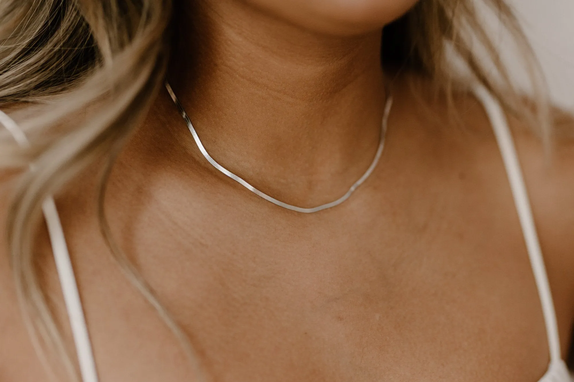 KATIE - Dainty thin flat snake chain herringbone adjustable necklace choker gold plated silver minimalist boho lightweight stacking 45 CM