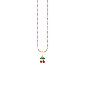 Kids Collection Gold & Enamel Mini Cherry Charm Necklace