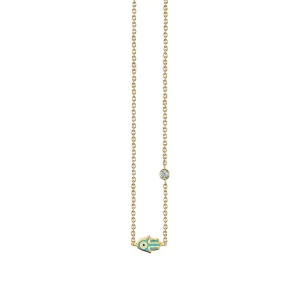 Kids Collection Gold & Turquoise Mini Enamel Hamsa Necklace