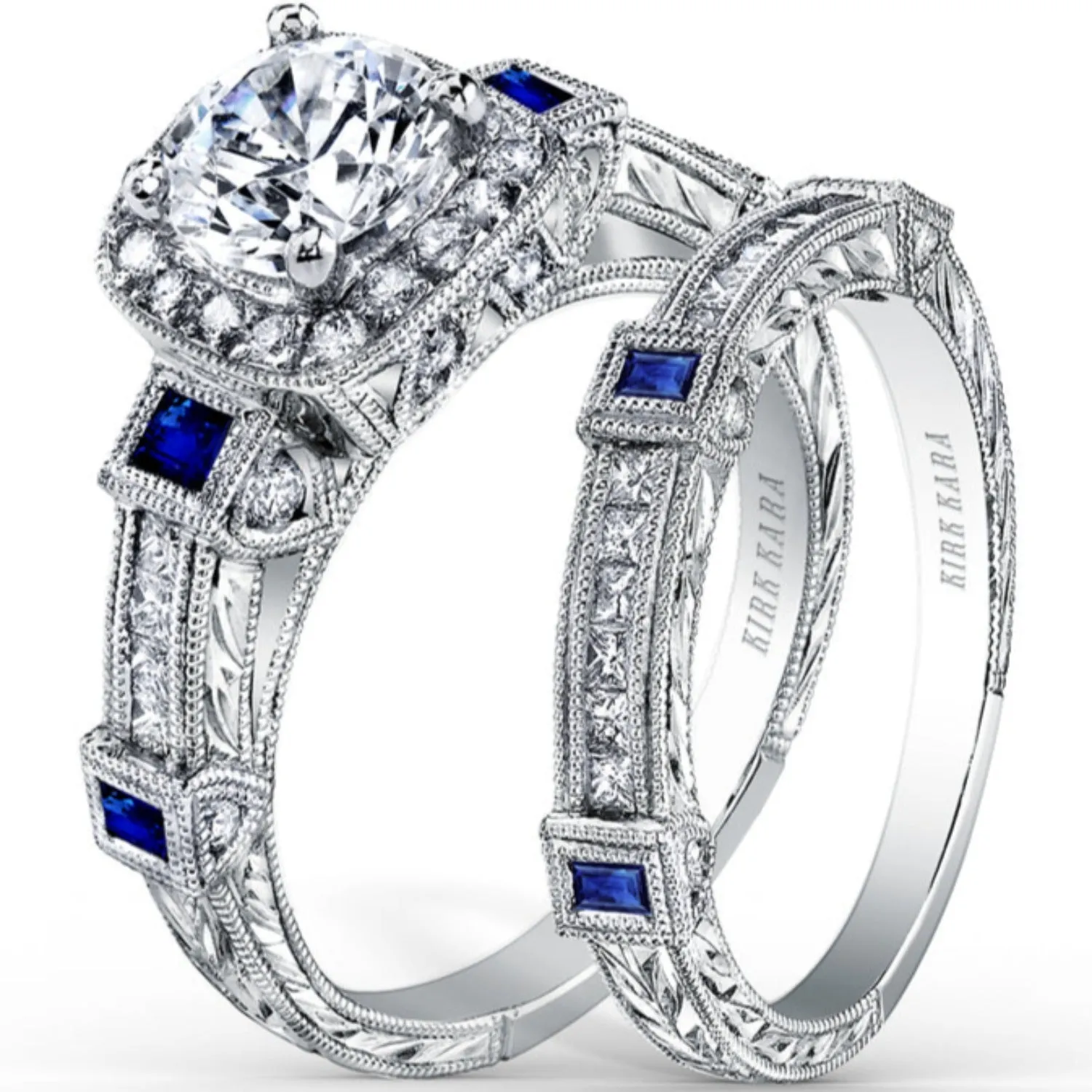 Kirk Kara "Carmella" Blue Sapphire & Diamond Wedding Band