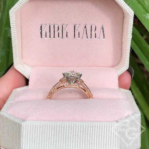 Kirk Kara "Dahlia" Compass Set Princess Cut Blue Sapphire Diamond Engagement Ring