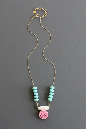 KYL320 vintage pink glass pendant necklace