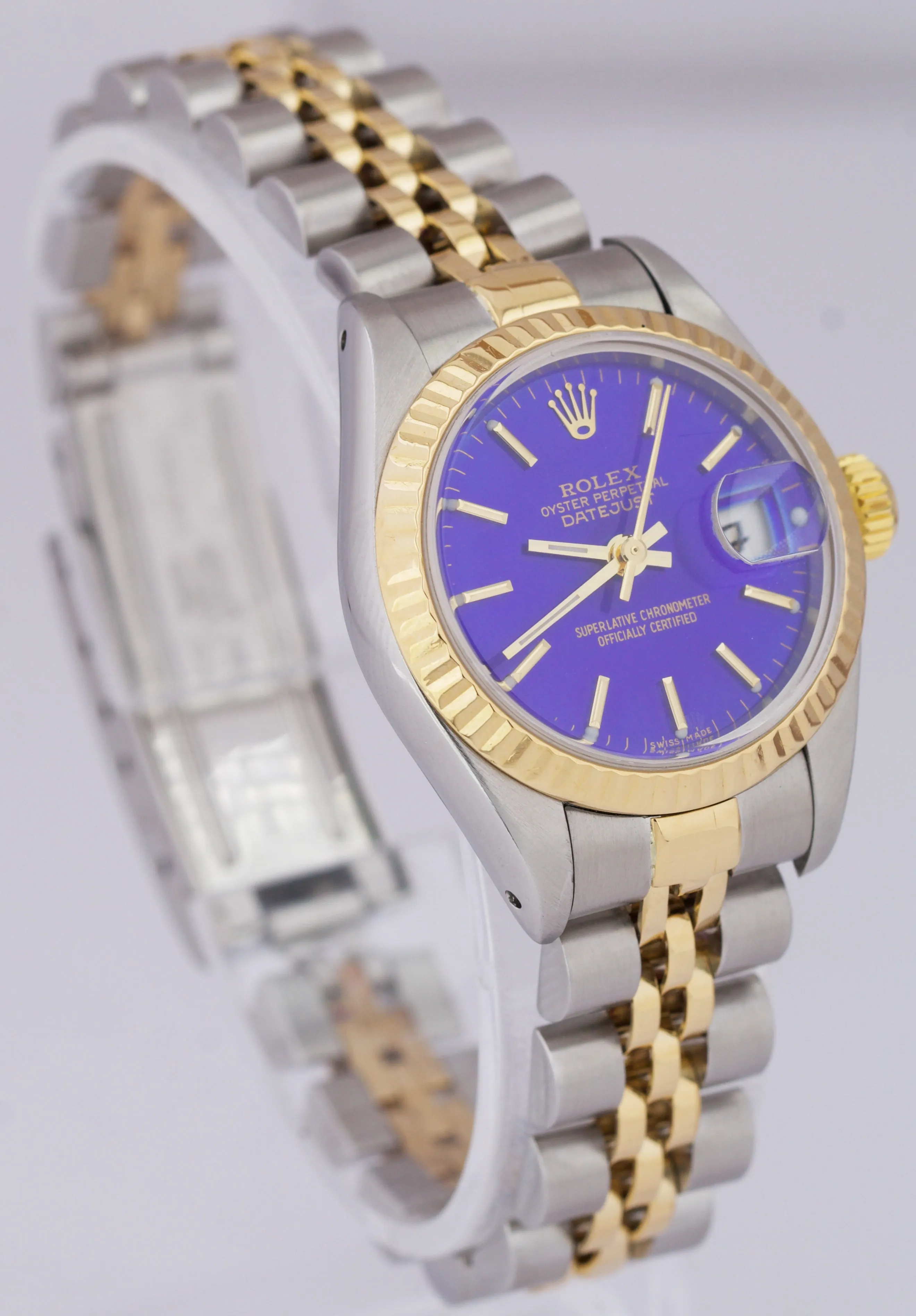 Ladies Rolex DateJust 26mm Blue Two-Tone 18K Gold Stainless Jubilee Watch 69173