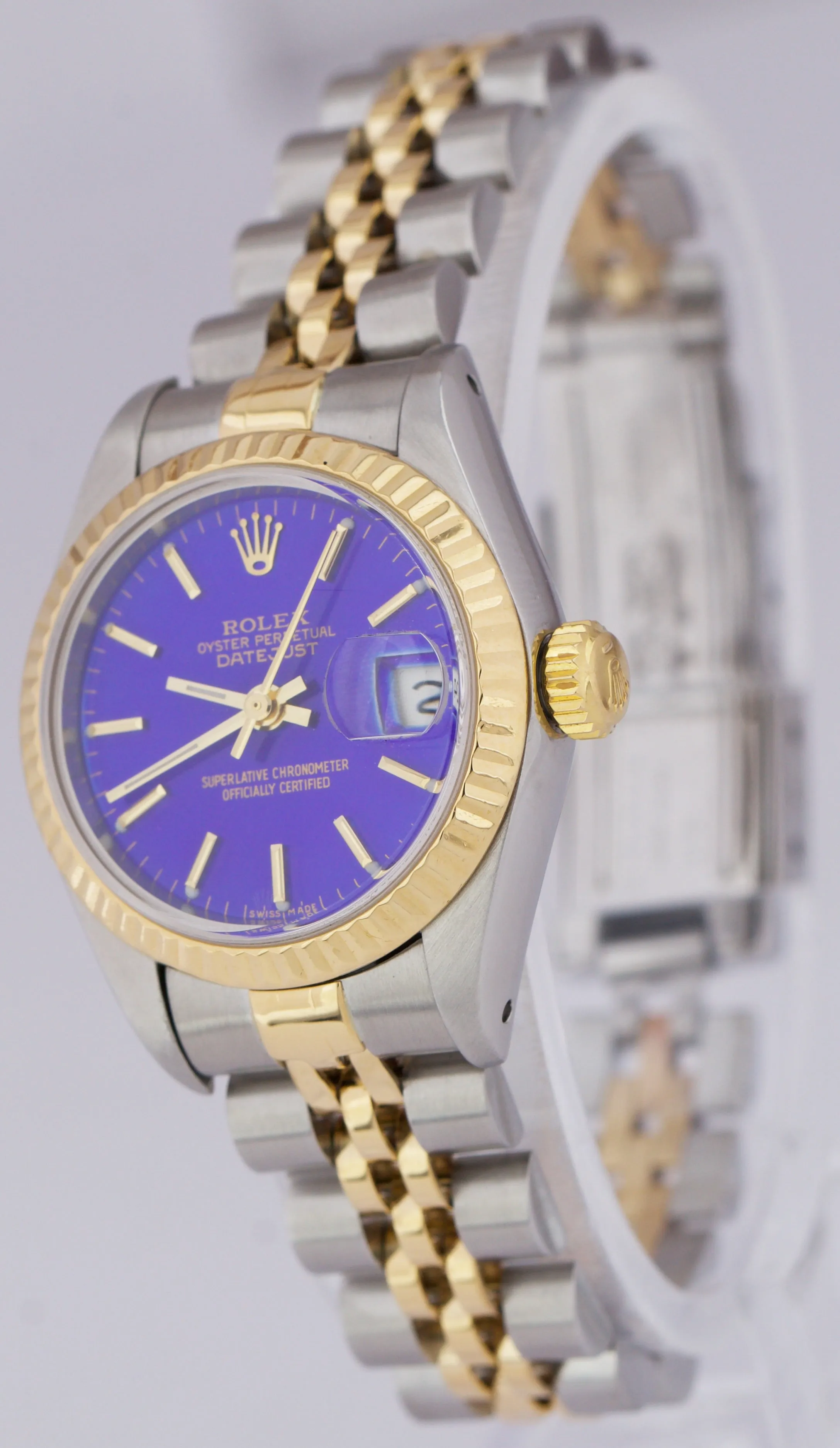 Ladies Rolex DateJust 26mm Blue Two-Tone 18K Gold Stainless Jubilee Watch 69173