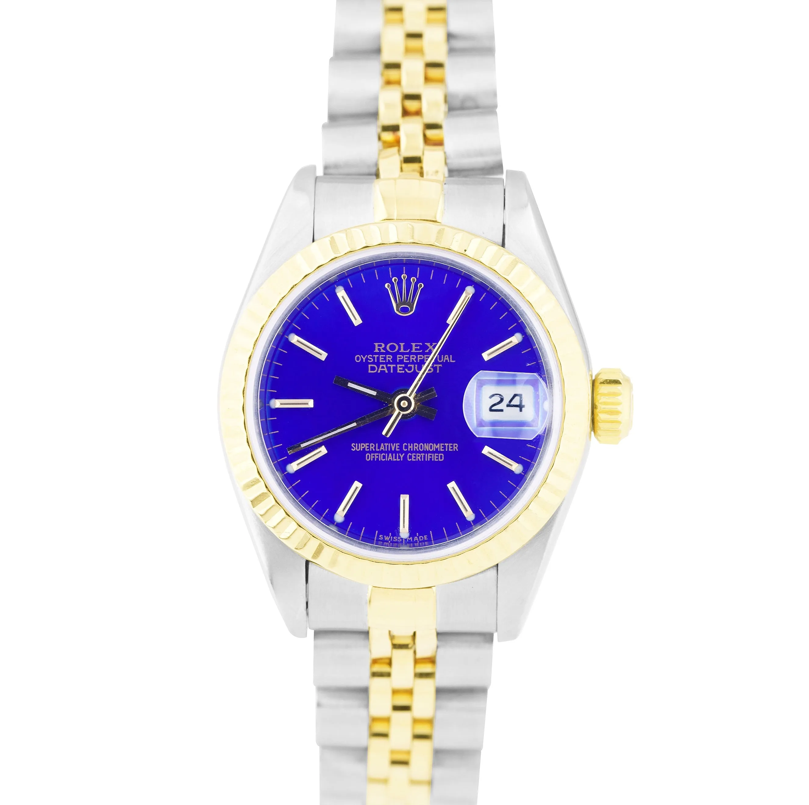 Ladies Rolex DateJust 26mm Blue Two-Tone 18K Gold Stainless Jubilee Watch 69173