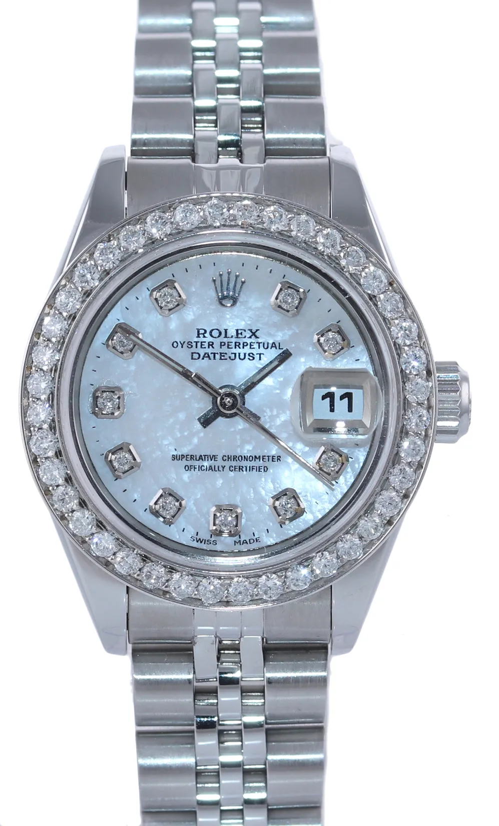 Ladies Rolex DateJust 26mm Stainless Steel MOP Diamond Jubilee Date Watch 79190