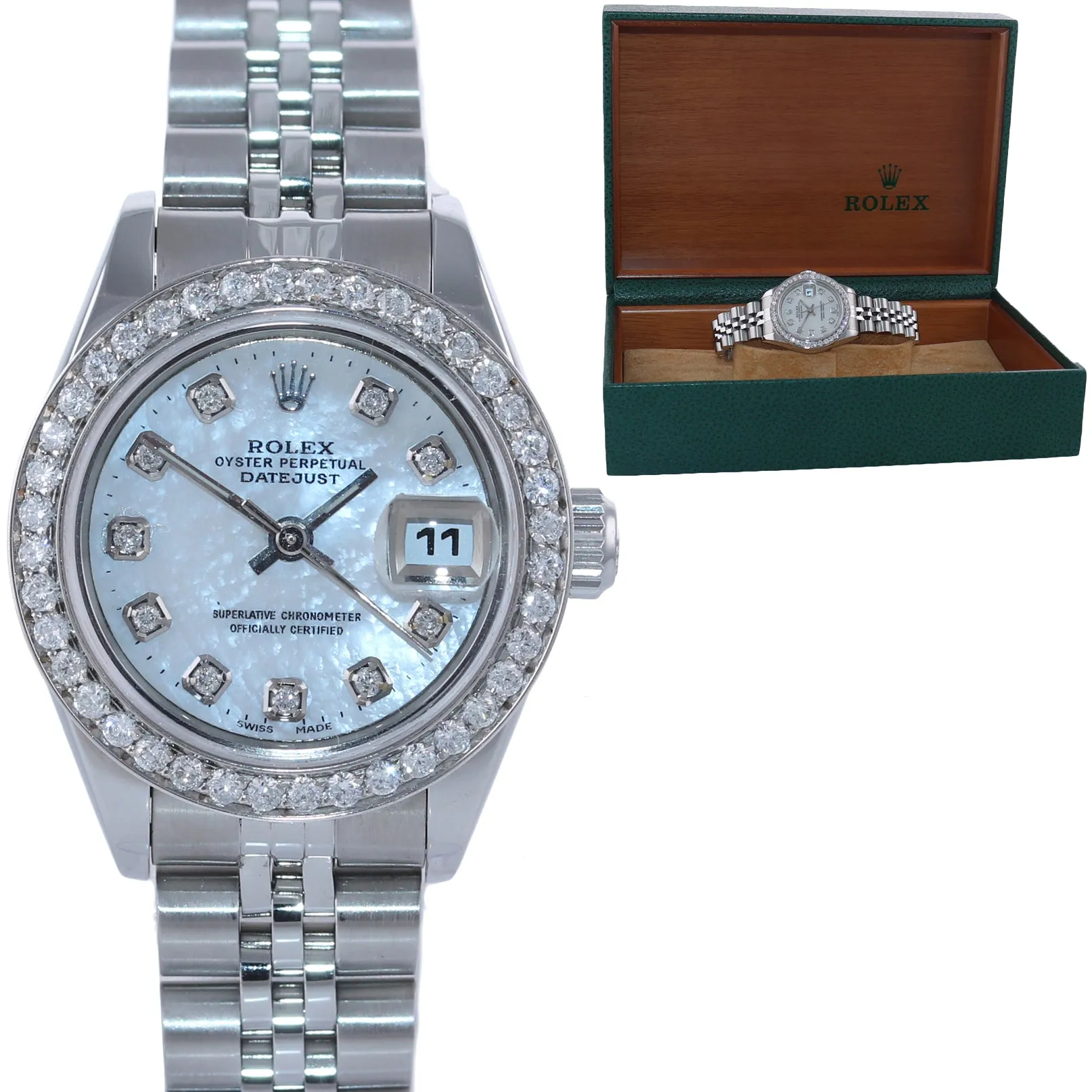 Ladies Rolex DateJust 26mm Stainless Steel MOP Diamond Jubilee Date Watch 79190