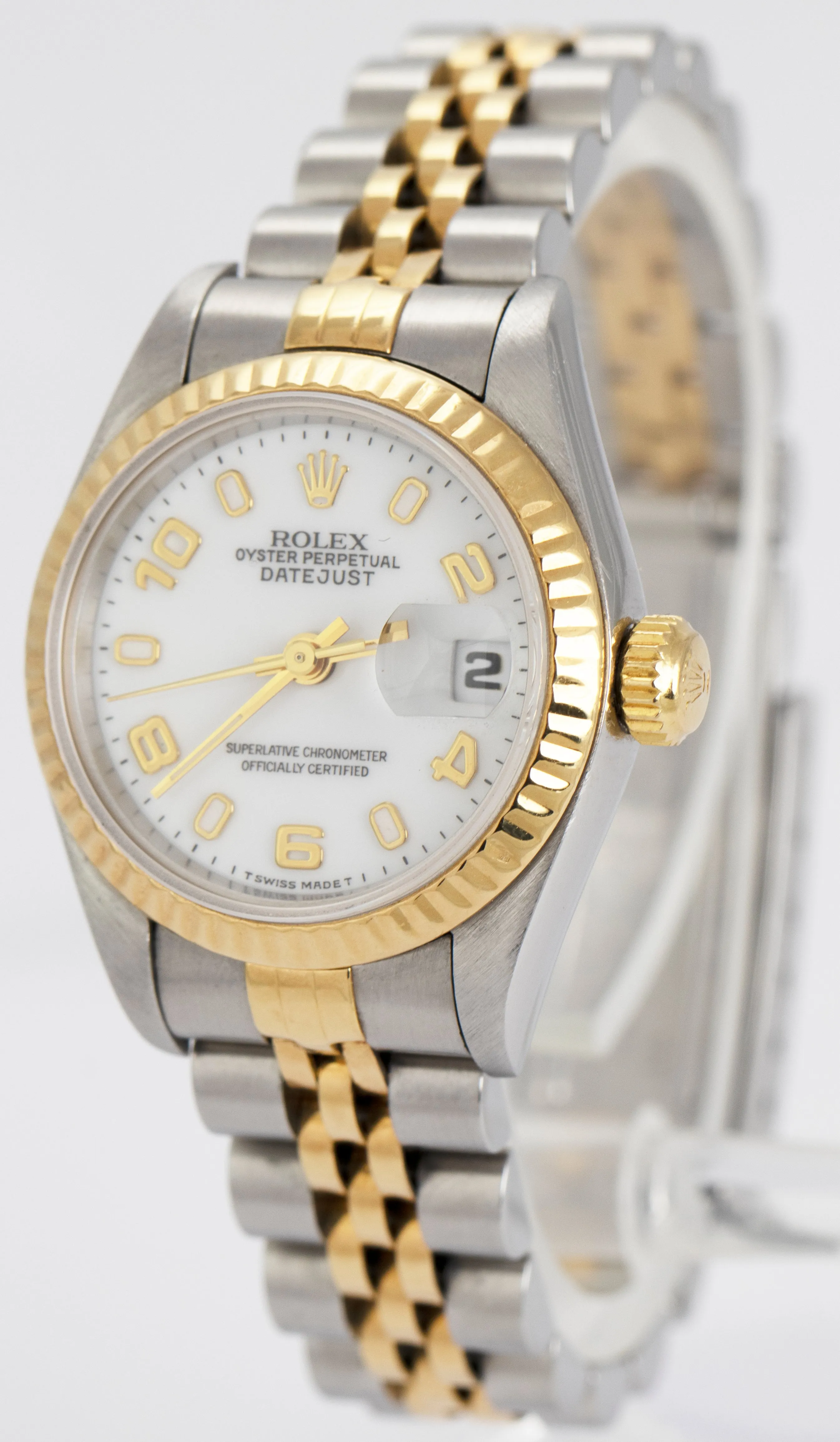 Ladies Rolex DateJust 26mm White Two-Tone Gold NO-HOLES Jubilee Watch 69173