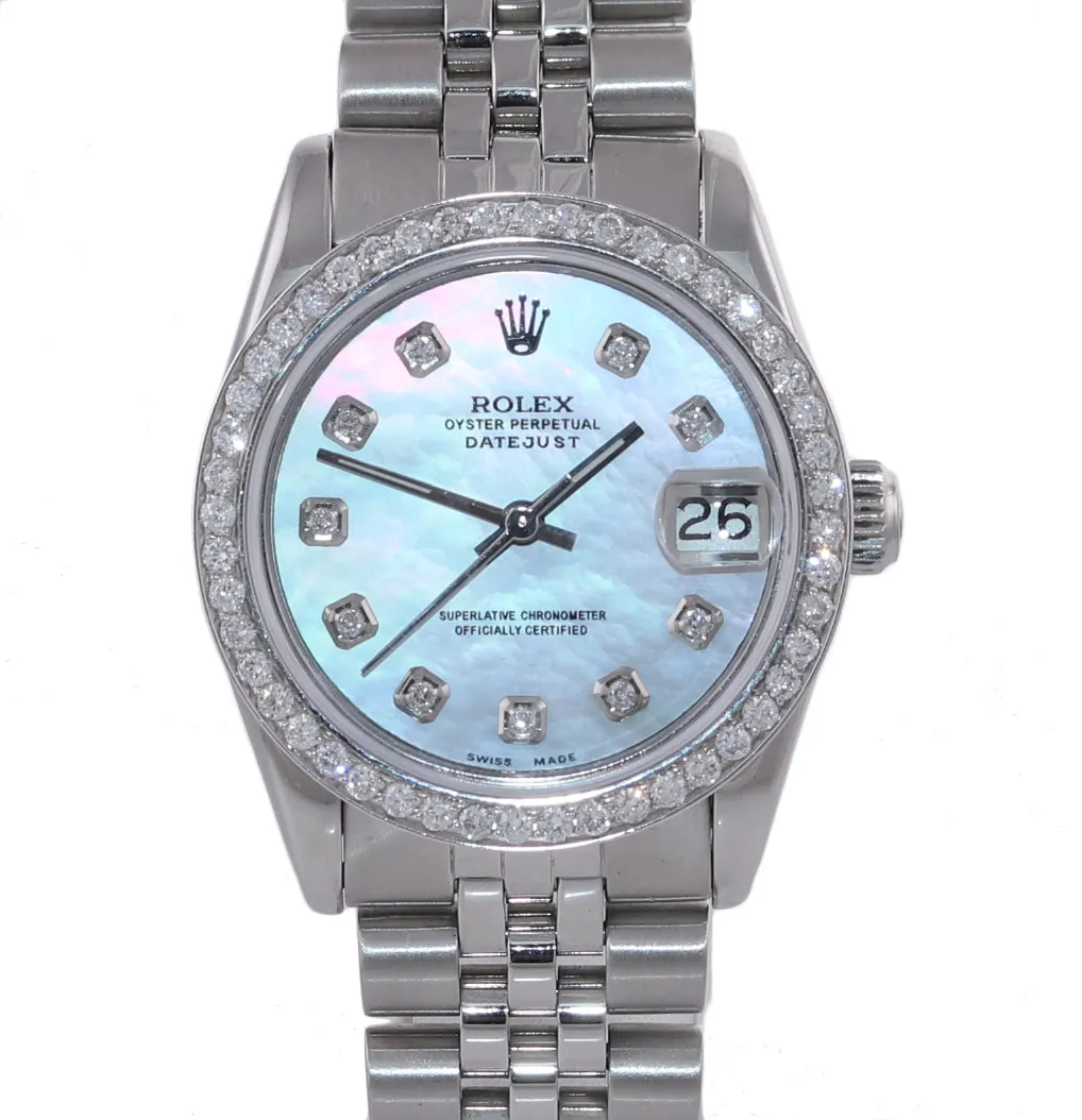 Ladies Rolex DateJust Mid-Size 31mm MOP Diamond 68240 Steel Jubilee Watch