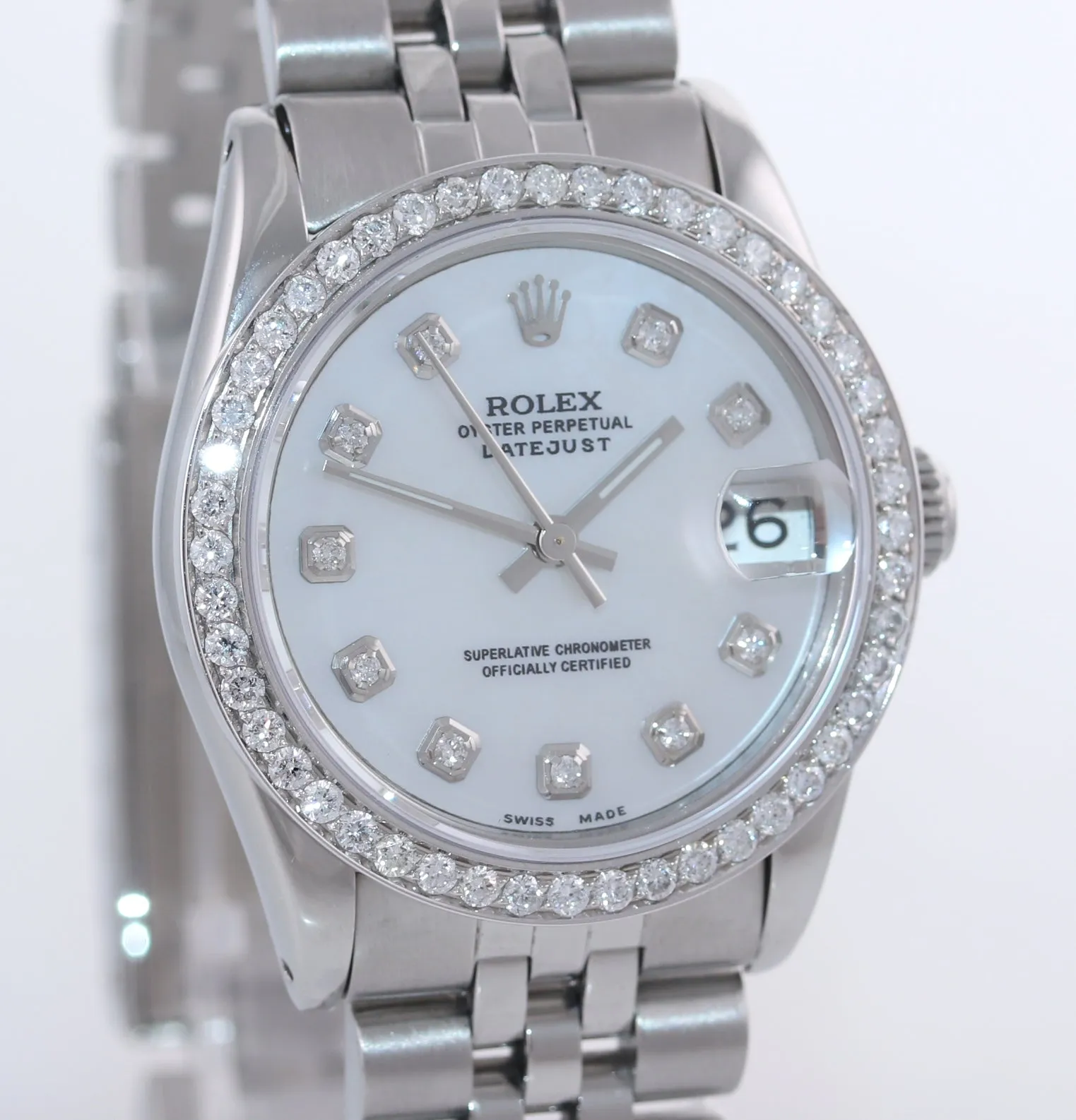 Ladies Rolex DateJust Mid-Size 31mm MOP Diamond 68240 Steel Jubilee Watch
