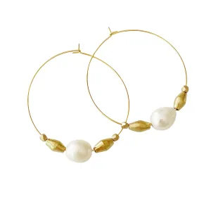 Large Pearl Beaded Hoop Earrings