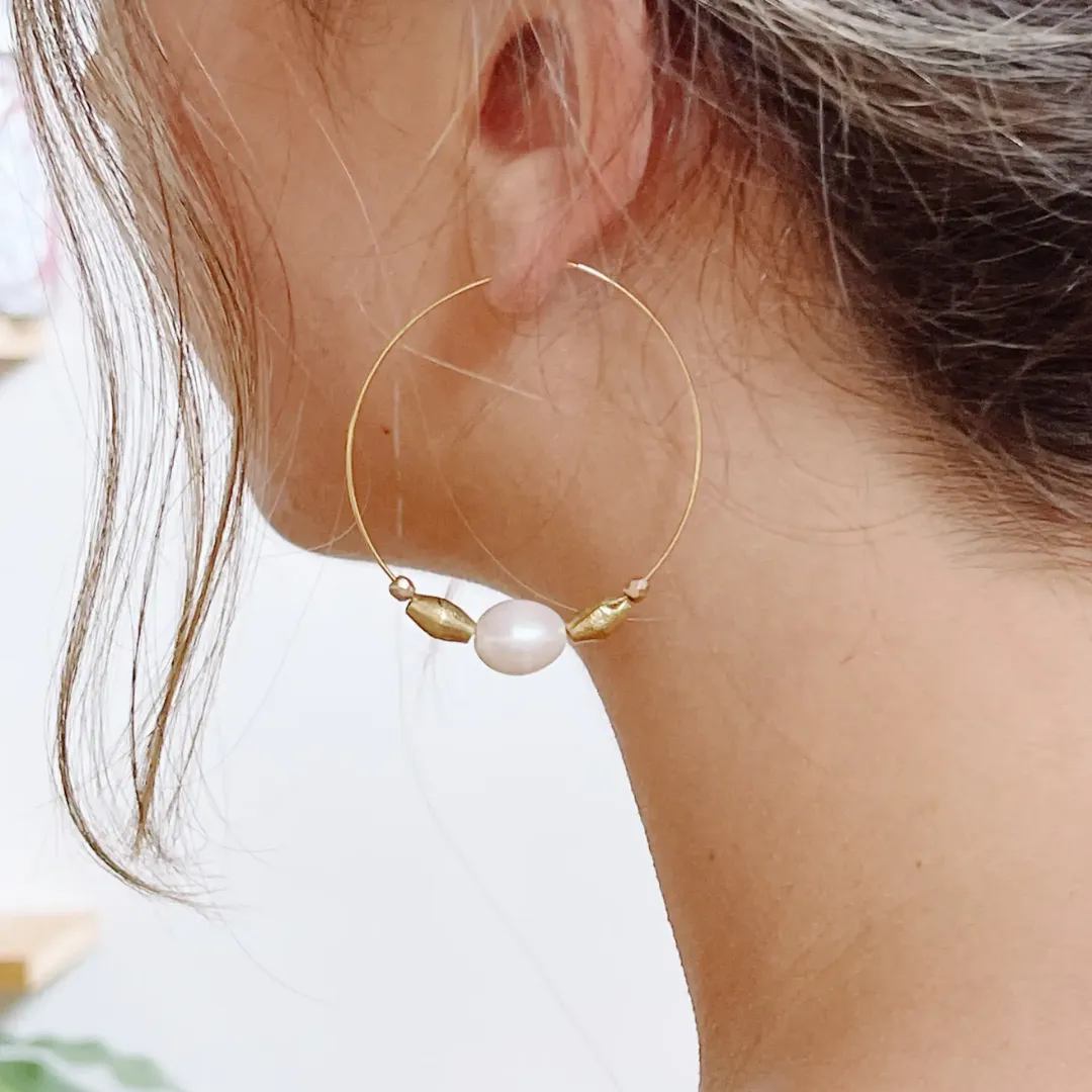 Large Pearl Beaded Hoop Earrings